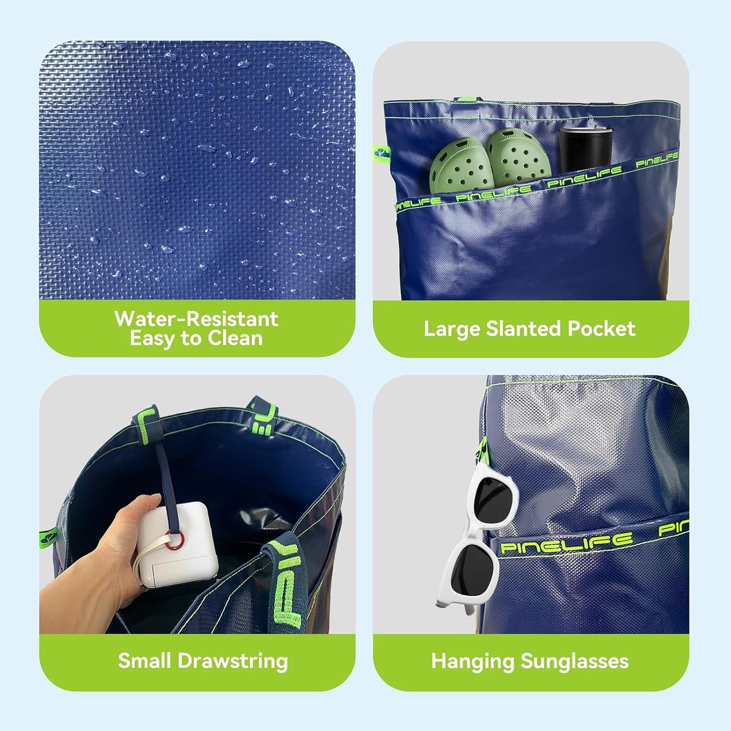 Extra Large Tote Bag Foldable Waterproof Summer Beach Bag for Women Men, Dual Handles, for Swim Gym Camping Shopping