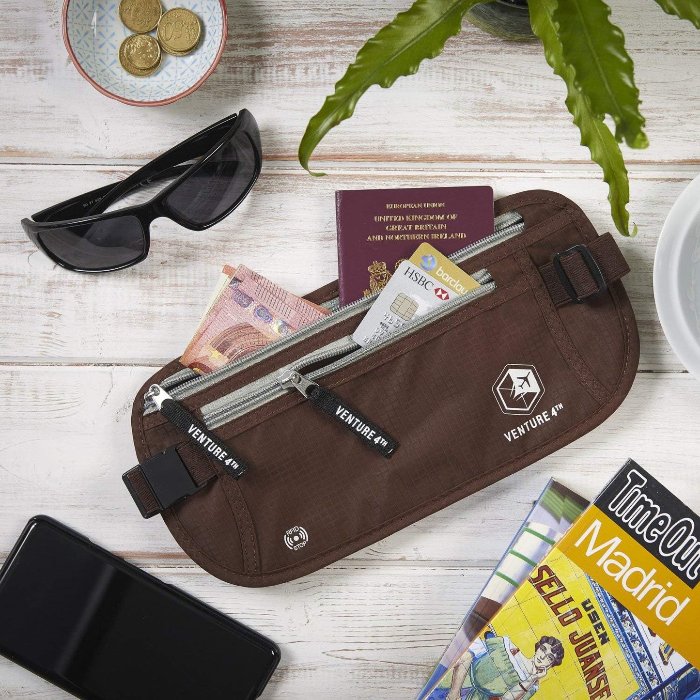 VENTURE 4TH Travel Money Belt - Slim Passport Holder RFID Blocking Travel Pouch to Protect Cash