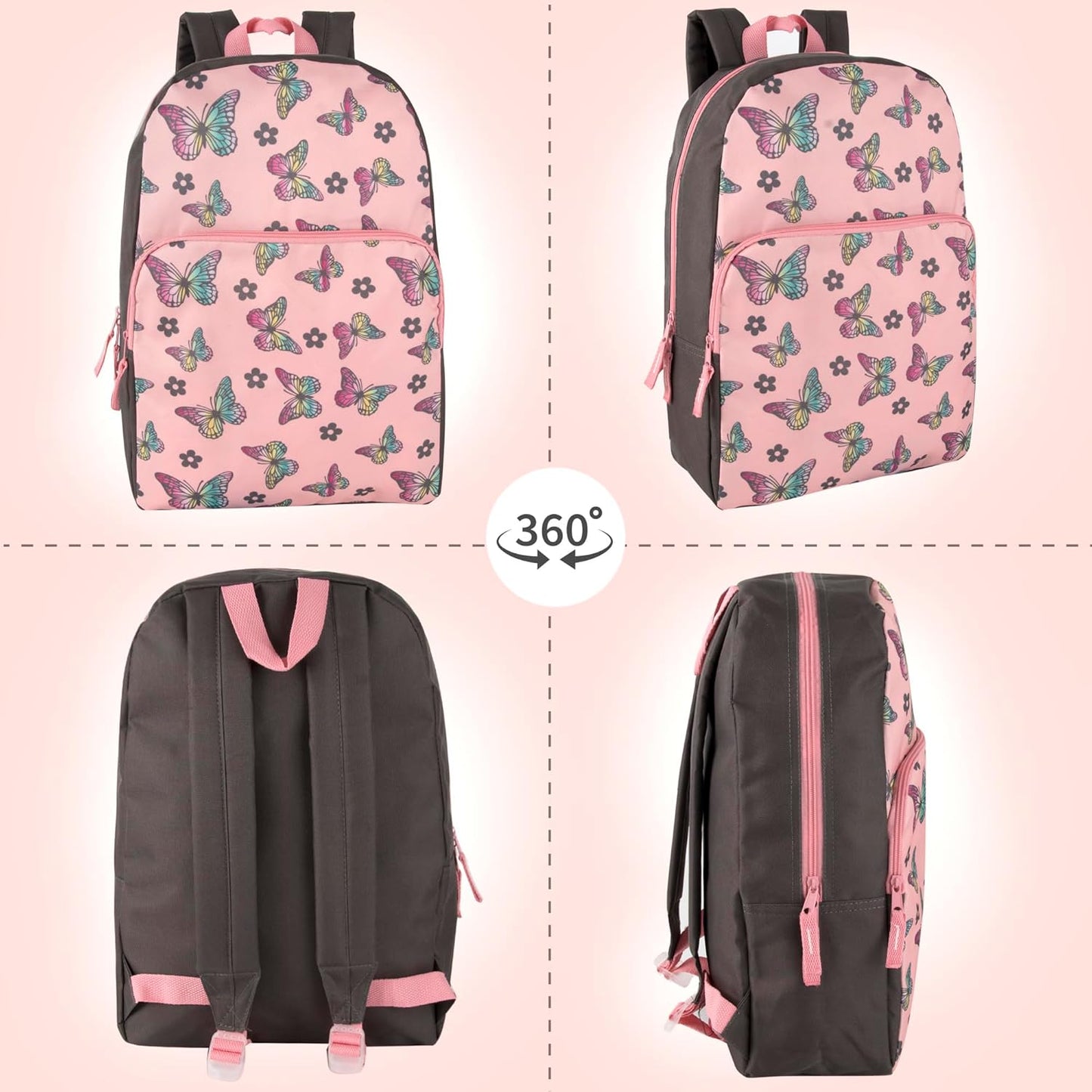 Fun School Backpack for Elementary Middle School Girls and Boys | 17 Inch Printed Backpacks for School Kids, Travel (Big Bold Butterflies)