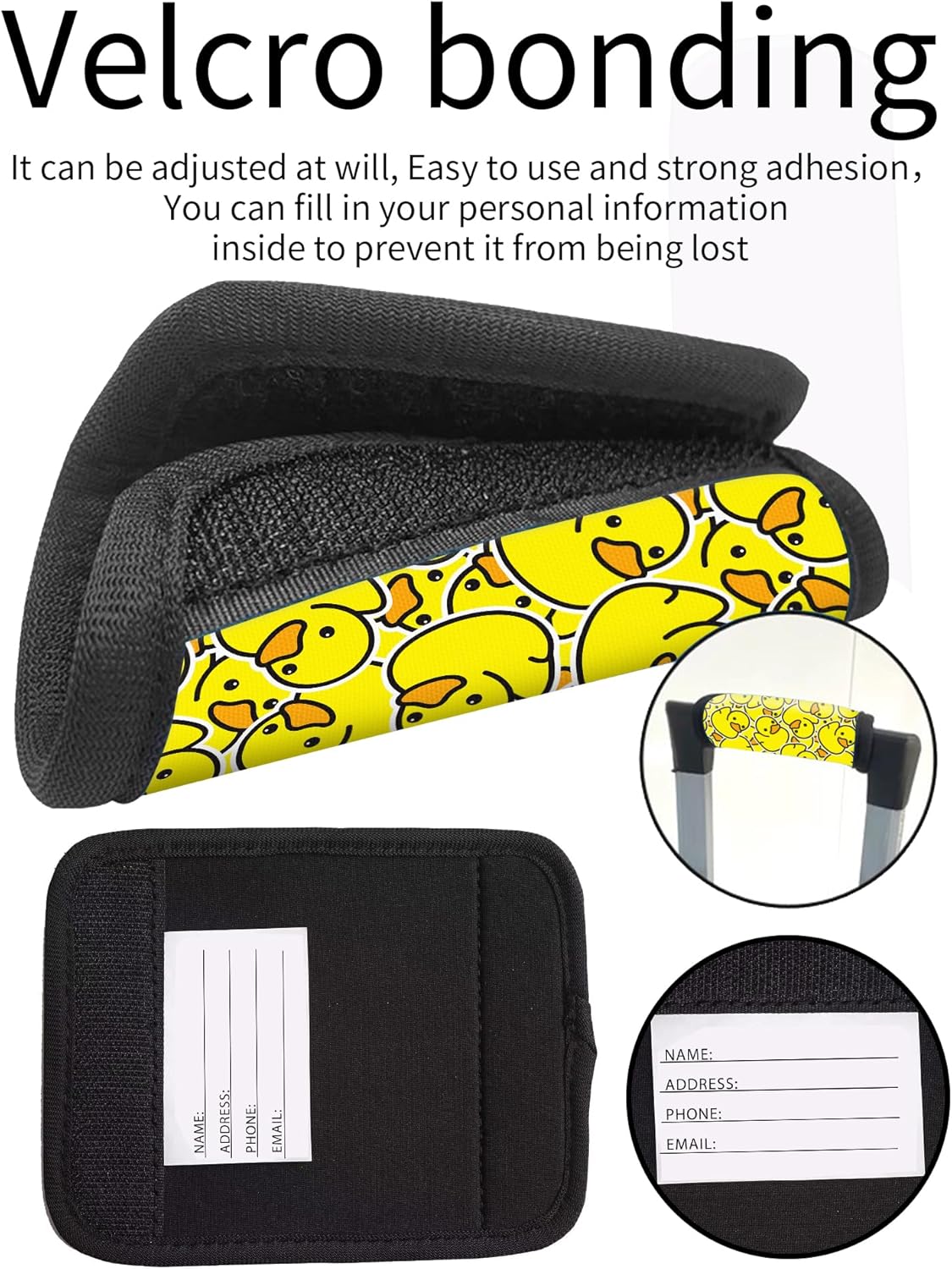 2 Pack Luggage Handle Wrap Travel Tags - Set of Luggage Tags for Suitcases, Identifiers, Marker, and Handle Covers - Cruise Accessories and Travel Gifts（Cartoon Duck