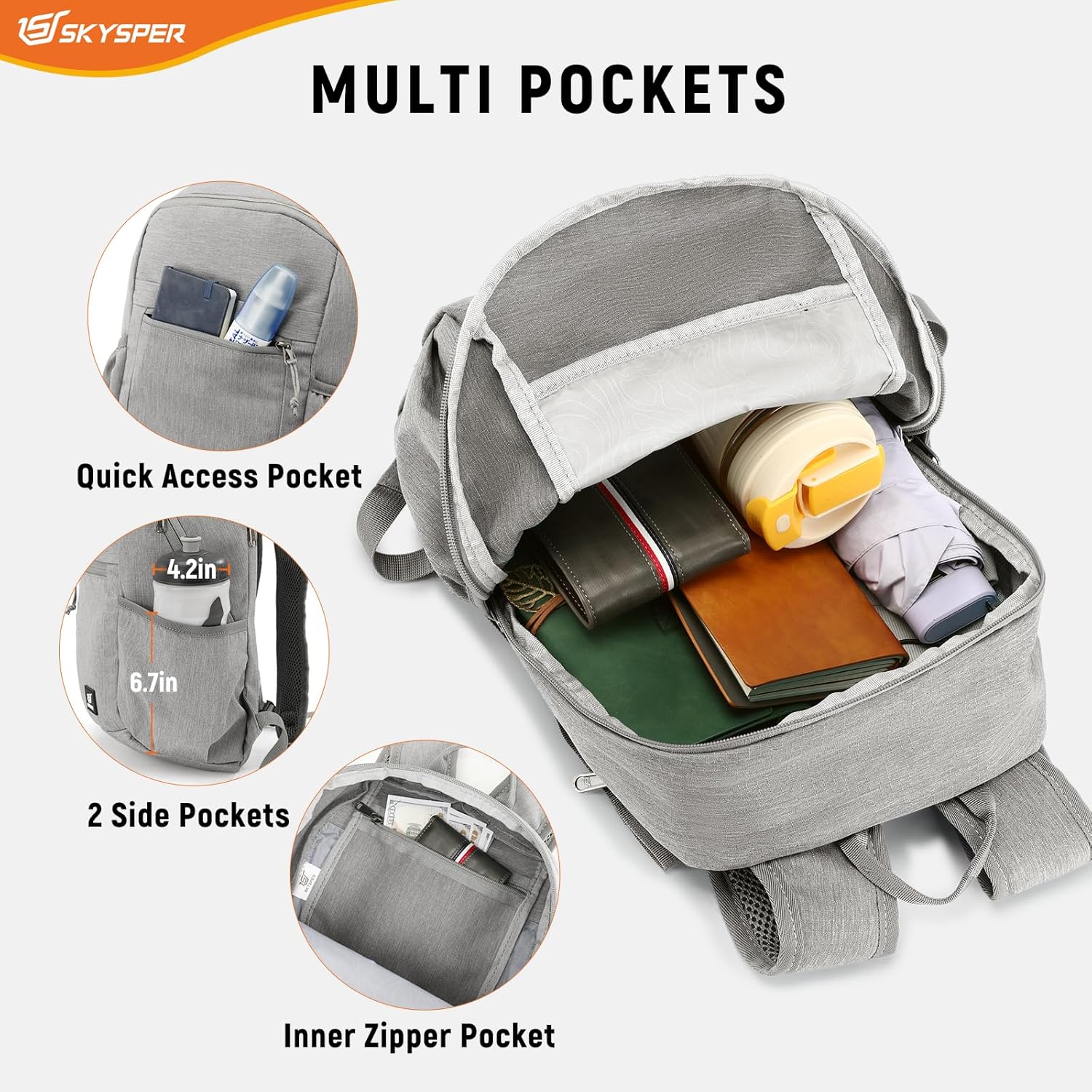 SKYSPER Anti Theft Hiking Backpack, 18L RFID Packable Travel Daypack, Lightweight Foldable Back
