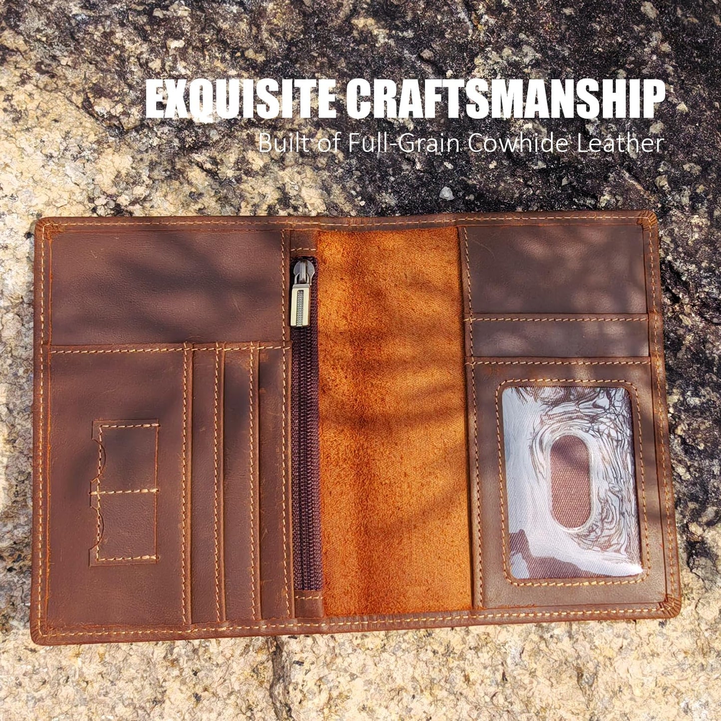 STAR VISTA Phoenix Leather Passport Holder, Full Grain Leather Travel Wallet- Slim, Bifold, RFID Blocking, ID Window, Coin Pocket, Card Slots, SIM Slots