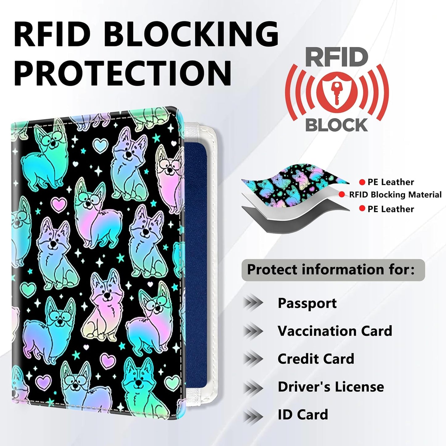 Passport Holder for Travel, Cute Passport Cover for Women Men, Waterproof PU Leather Rfid Blocking Passport Wallet with Credit Card Case for Travel Family, Boys Girls Travel Essentials