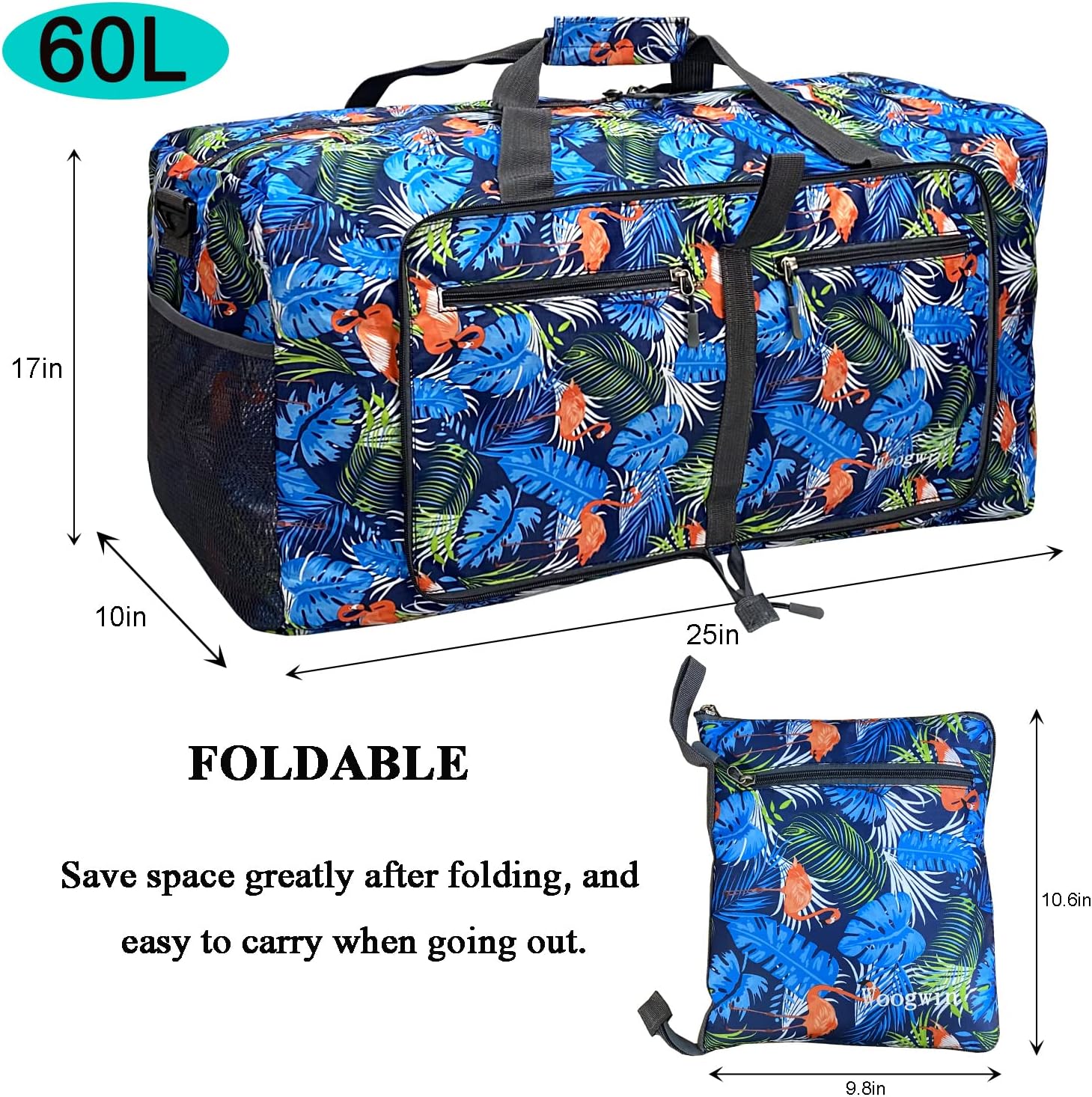 Woogwin Travel Duffel Bag Large Foldable Waterproof Overnight Bag for Beach Swim Bags Pool Sports