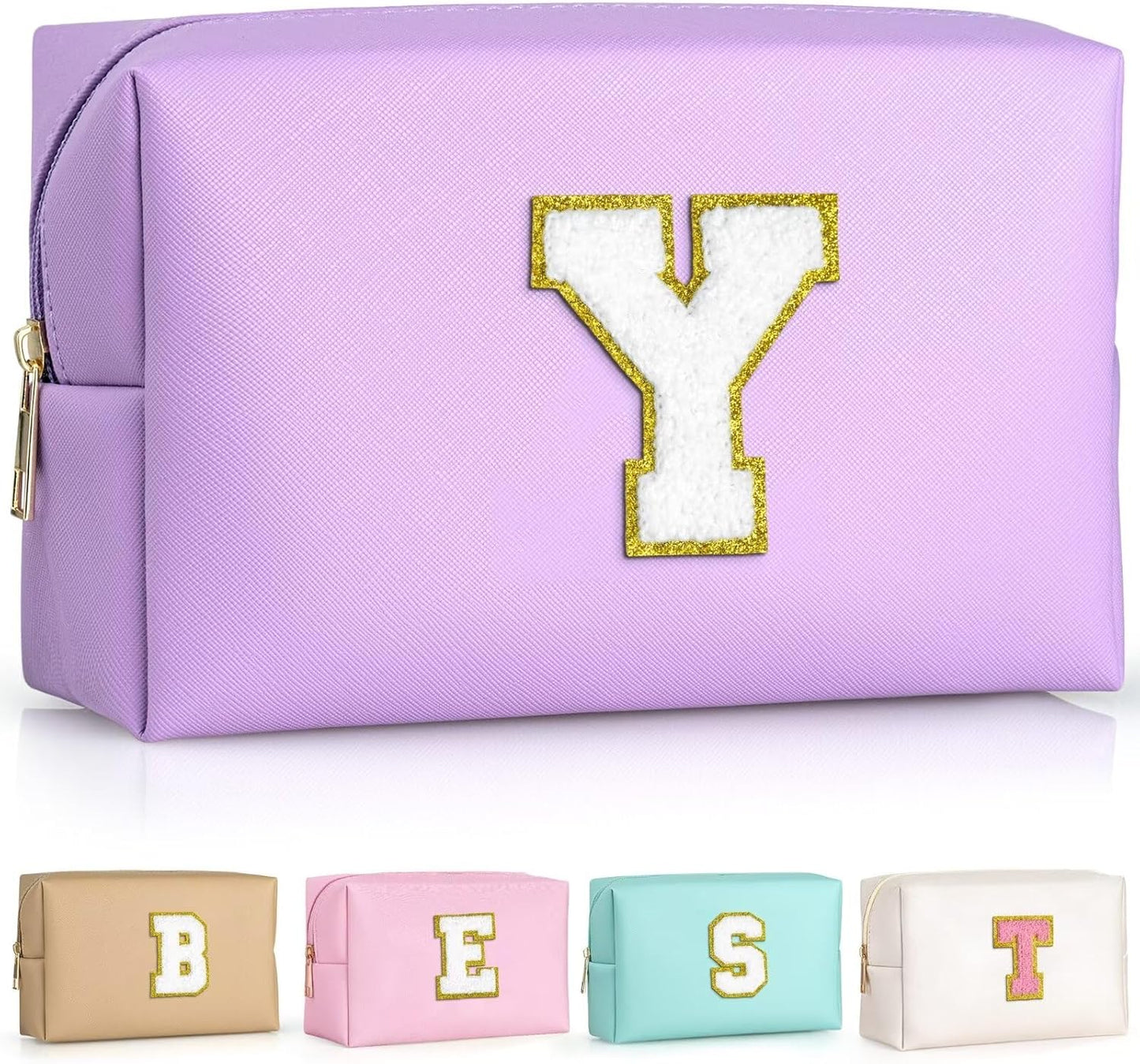 TOPEAST Preppy Makeup Bag, Small Cosmetic Travel Bags for Women, PU Leather Waterproof Toiletry Bag