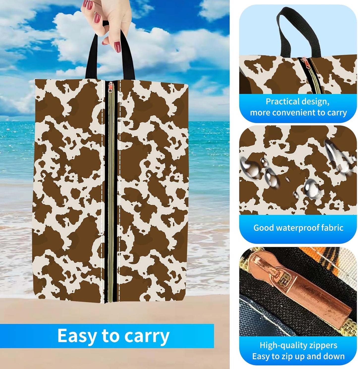 2pcs Shoe Organizer for Travel, Packing Shoe Travel Bags, Cute Shoe Bag with Zipper & Handle, Portable Travel Essentials for Women and Men Brown Leopard
