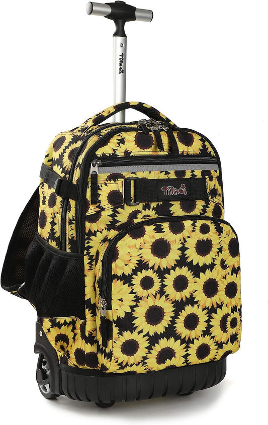Tilami Rolling Backpack 18 inch Wheeled Laptop Backpack School College Student Travel Trip Boys and Girls (Sunflower)