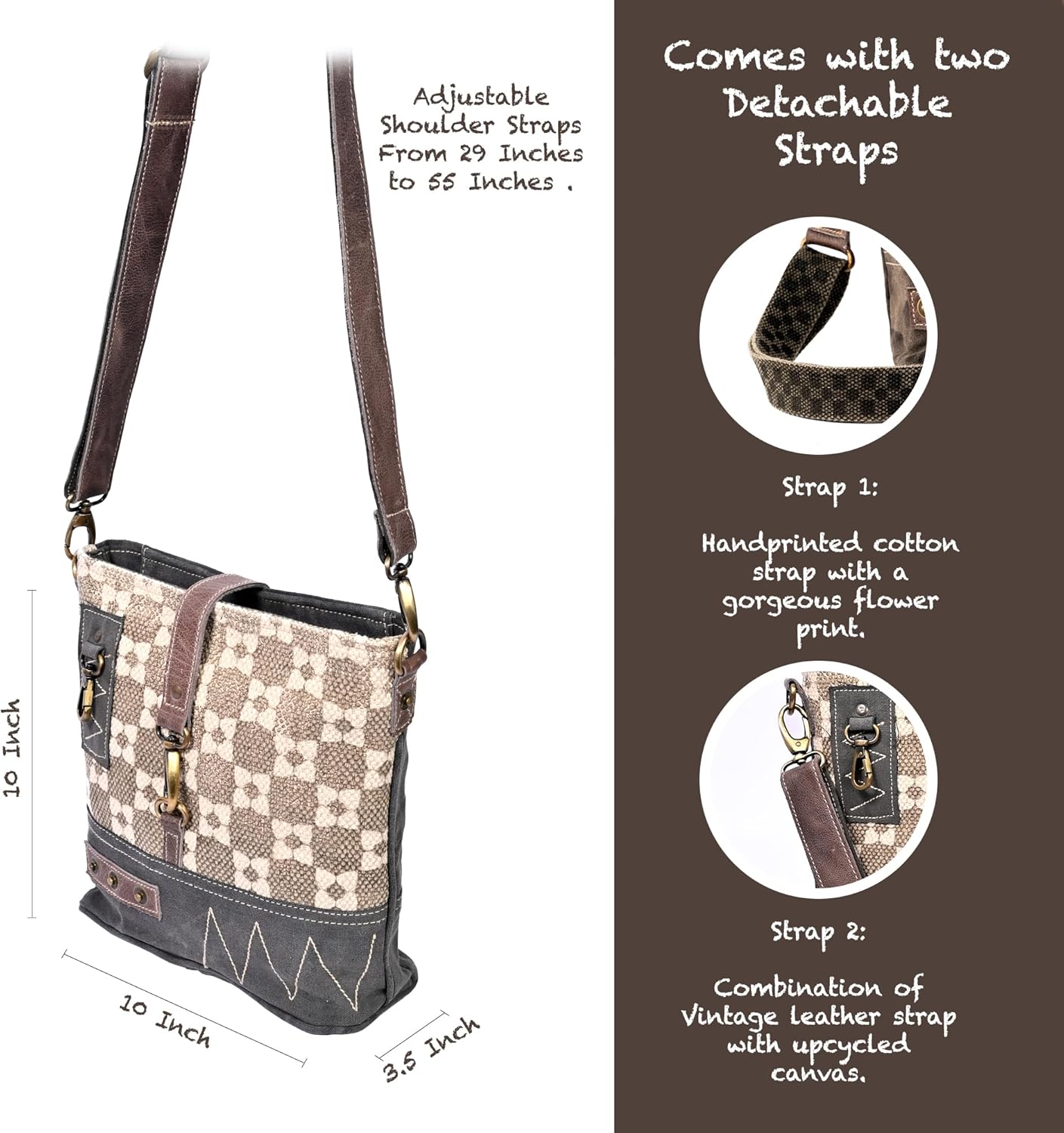 3B SHOUZO Messenger and Shoulder Bag - Upcycled Vintage Canvas & Leather