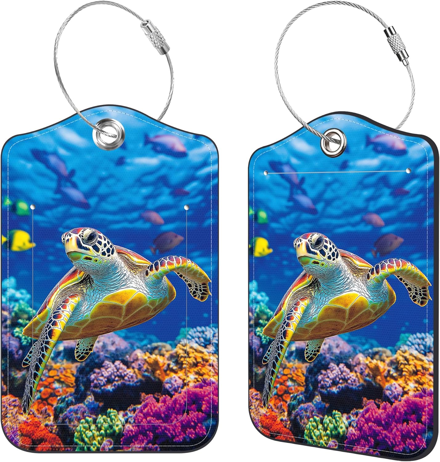 2 Pcs Luggage Tags for Suitcases, Sea Turtle Leather Bag Tags for Luggage Privacy Cover Name ID Label with Stainless Steel Loop Cruise Airport Travel Essentials