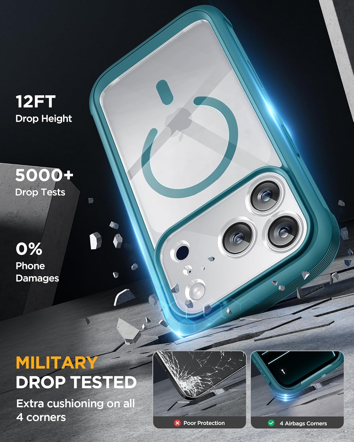 Miracase for iPhone 17 Pro Max Case 6.9" Full-Body Phone Case with Built-in Glass Screen Protector& Full Camera Protector,[Magnetic with MagSafe] Drop Proof 17 ProMax Cover, Green
