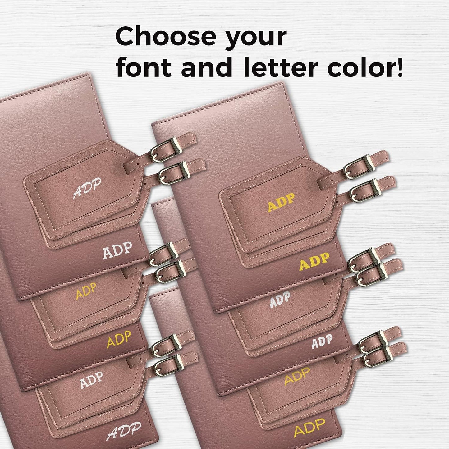 Personalized Monogrammed Blush Leather RFID Passport Wallet and 2 Luggage Tags