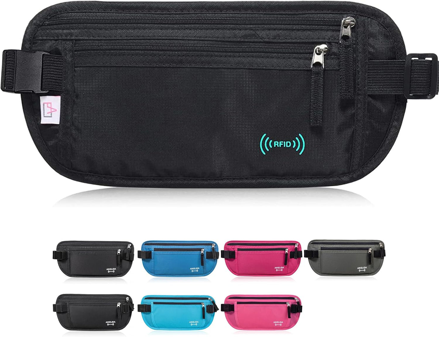 RFID Blocking Travel Wallet - Money Belt & Passport Holder, Slim Hidden Fanny Packs for Women Men - Black
