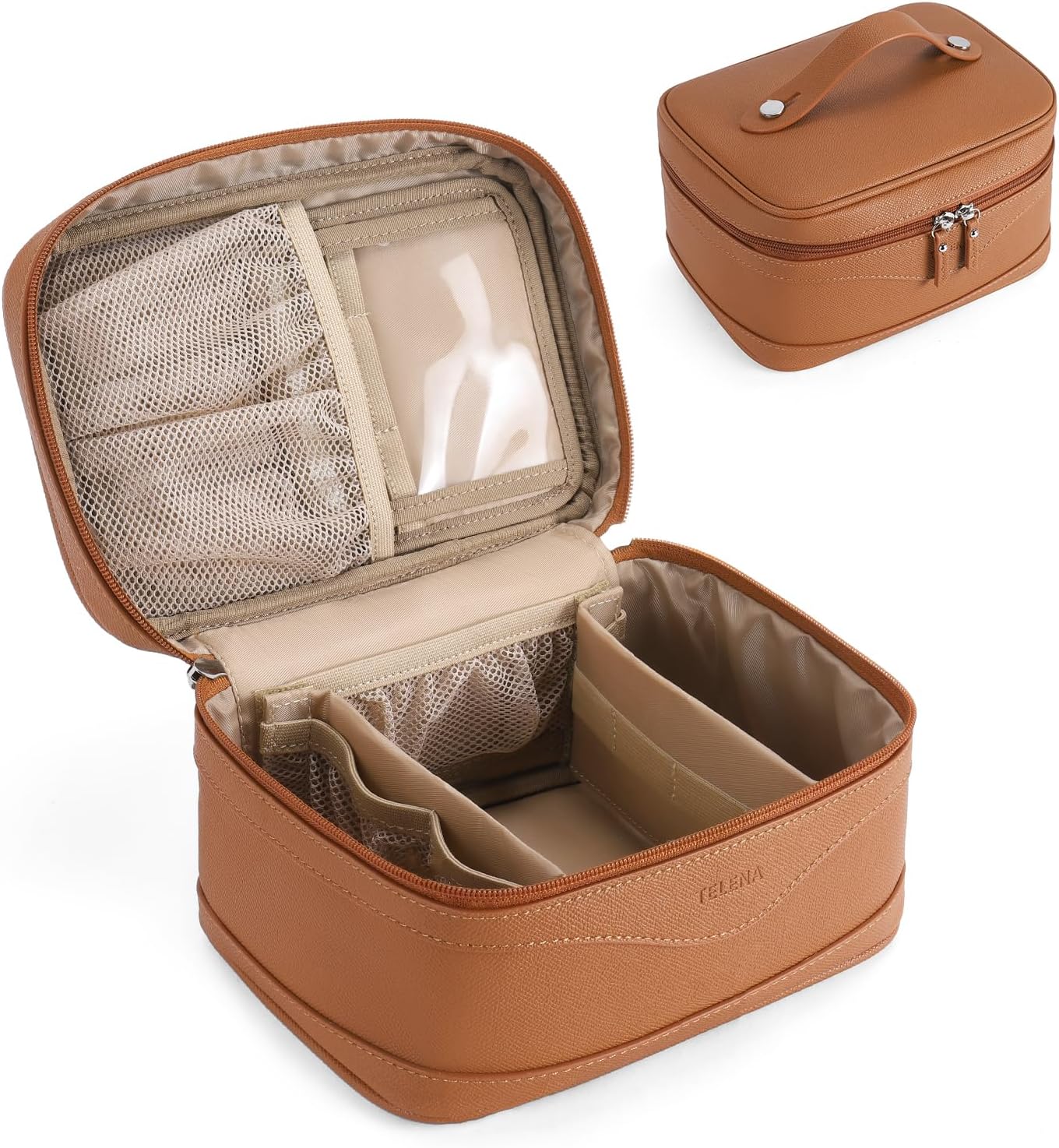 Telena Large Makeup Bag, Travel Toiletry Bag for Women, Vegan Leather Makeup Organizer Case Cosmetic Bag for Travel Essentials