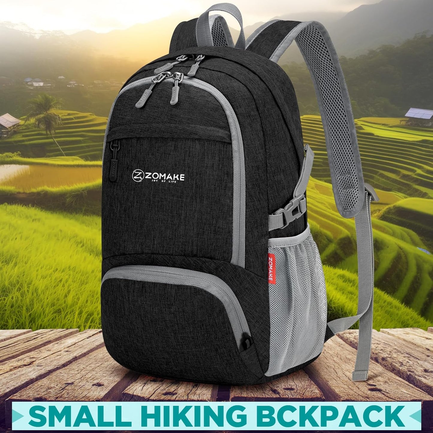 ZOMAKE Ultra Lightweight Packable Backpack 25L,Small Foldable Backpacks Hiking Water Resistant Collapsible Daypack for Women Men(Black-A3)
