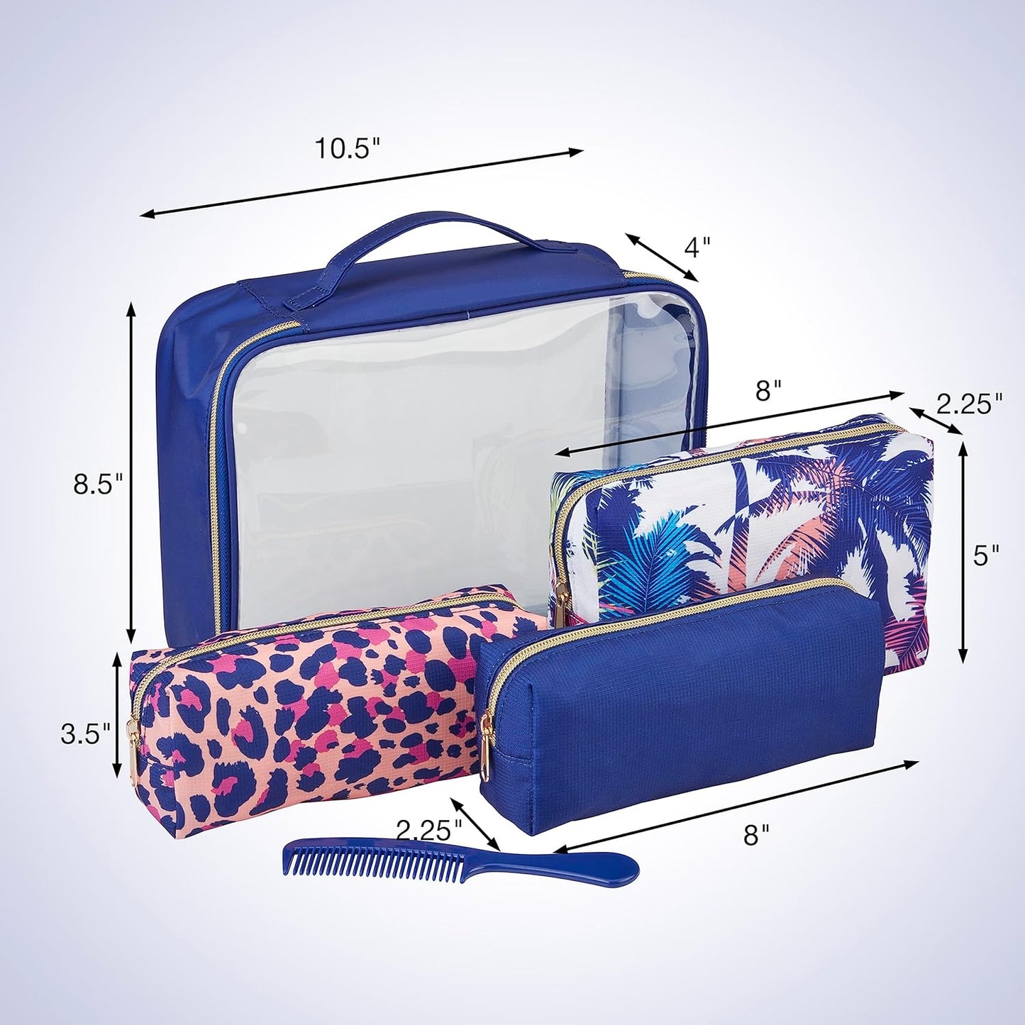 Conair Women's 5 Piece Toiletry and Cosmetic Bag, Blue Palm, 1 Count (Pack of 2)