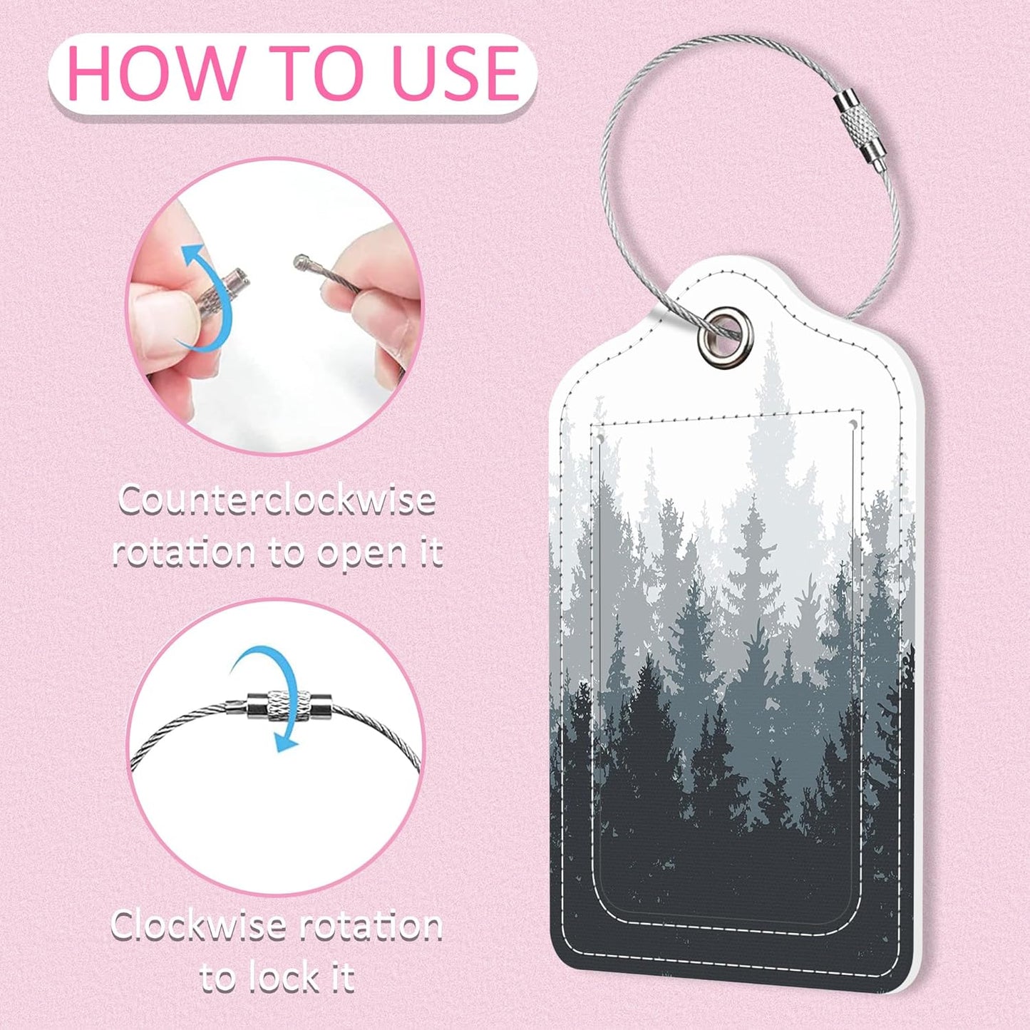 Luggage Tags for Suitcase,2 Pack Vintage Forest Luggage Tag,PU Leather Id Label Luggage Tags with Stainless Steel Loop and Privacy Cover for Women Men Teens Travel