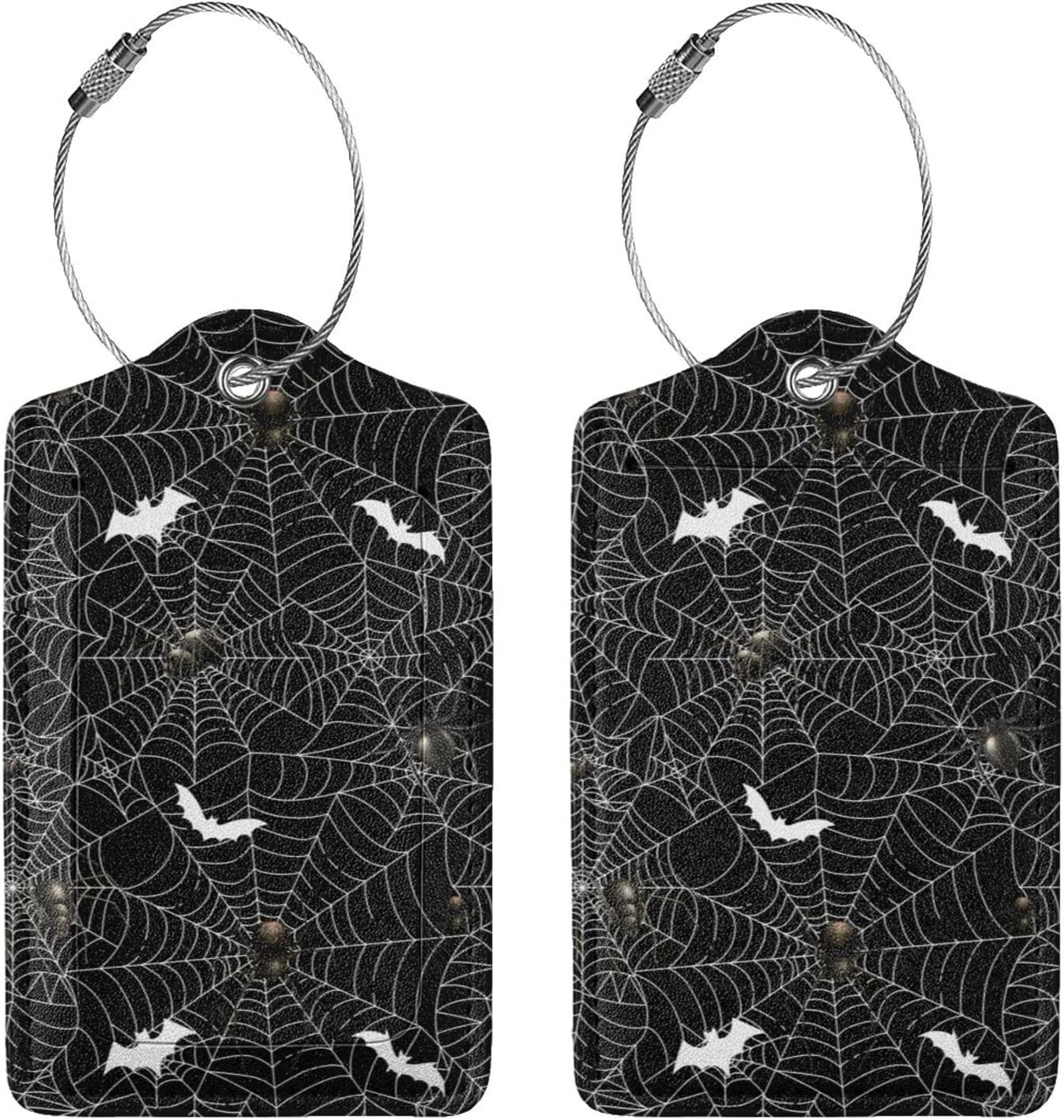 Halloween Luggage Tags Set of 2 Leather Stainless Steel Loop Label Tag for Travel Bag Suitcase