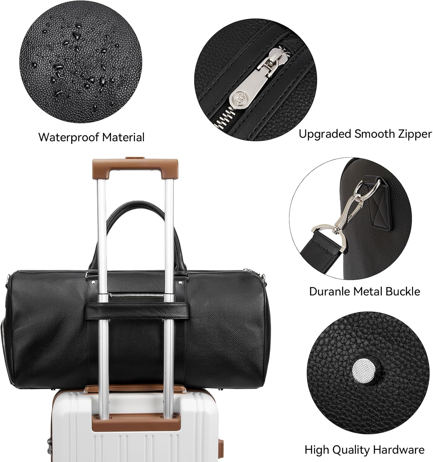 BOSTANTEN Genuine Leather Travel Weekender Overnight Duffel Bag Gym Sports Luggage Bags for Men Large Black