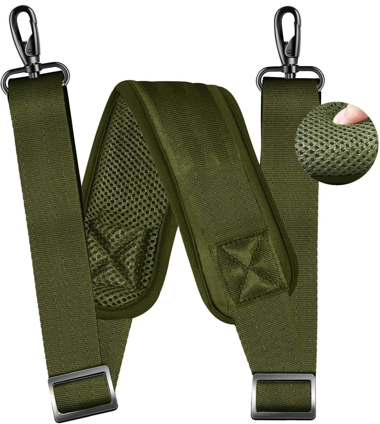 ZINZ 79 inch Shoulder Strap, Extra-thick Fixed Cushion Pad and Dual Clasps Universal Replacement Strap with Metal Swivel Hooks for Laptop Bags, Luggage Bags, Camera, Crossbody(Army Green)