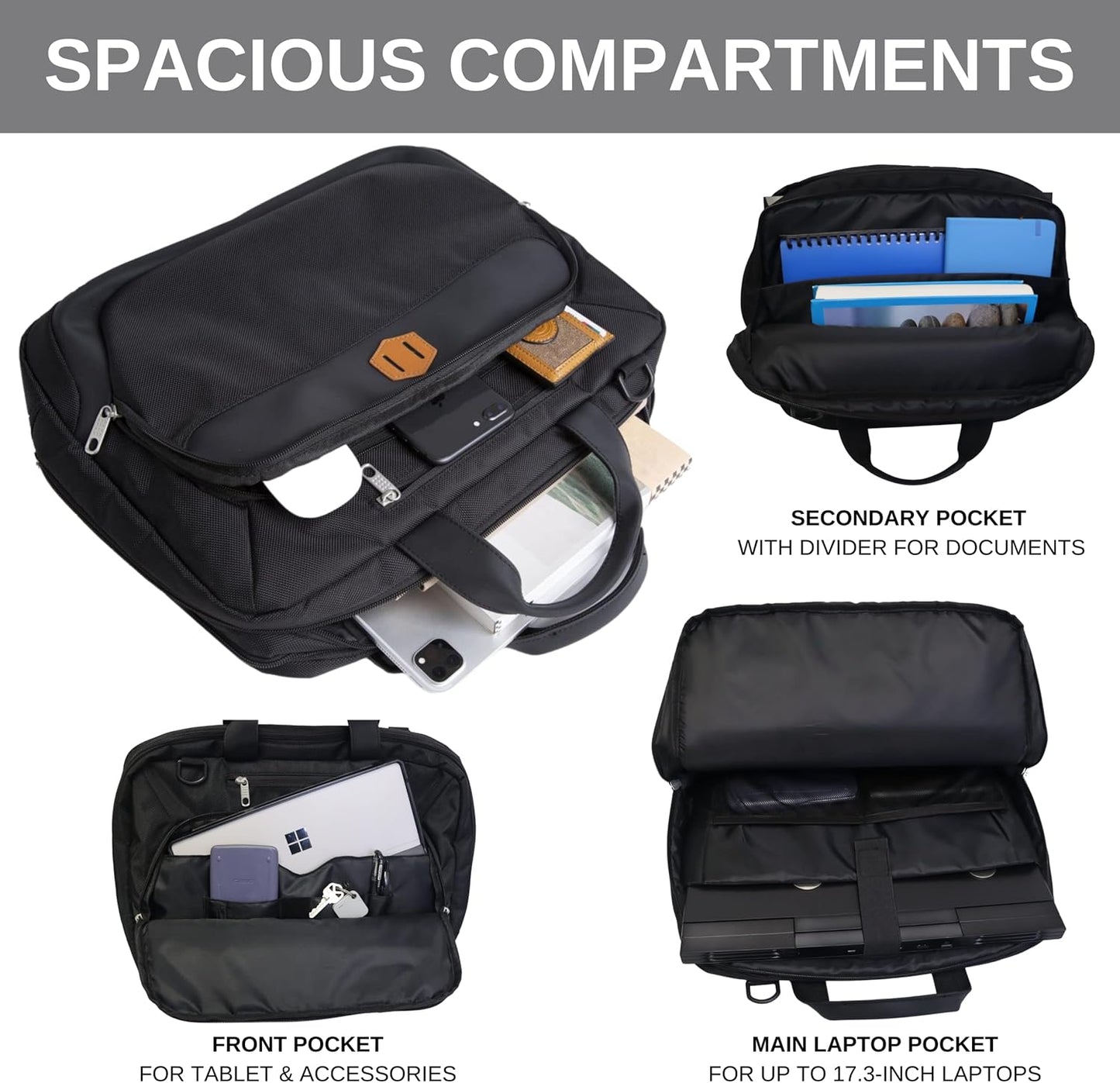 Cango Shoulder Laptop Carry-On Business Large Messenger Bag for Work, Business Travel and Office, Compatible with 17.3 inch Laptop, and books, water-resistant crossbody satchel bag for Men, and Women