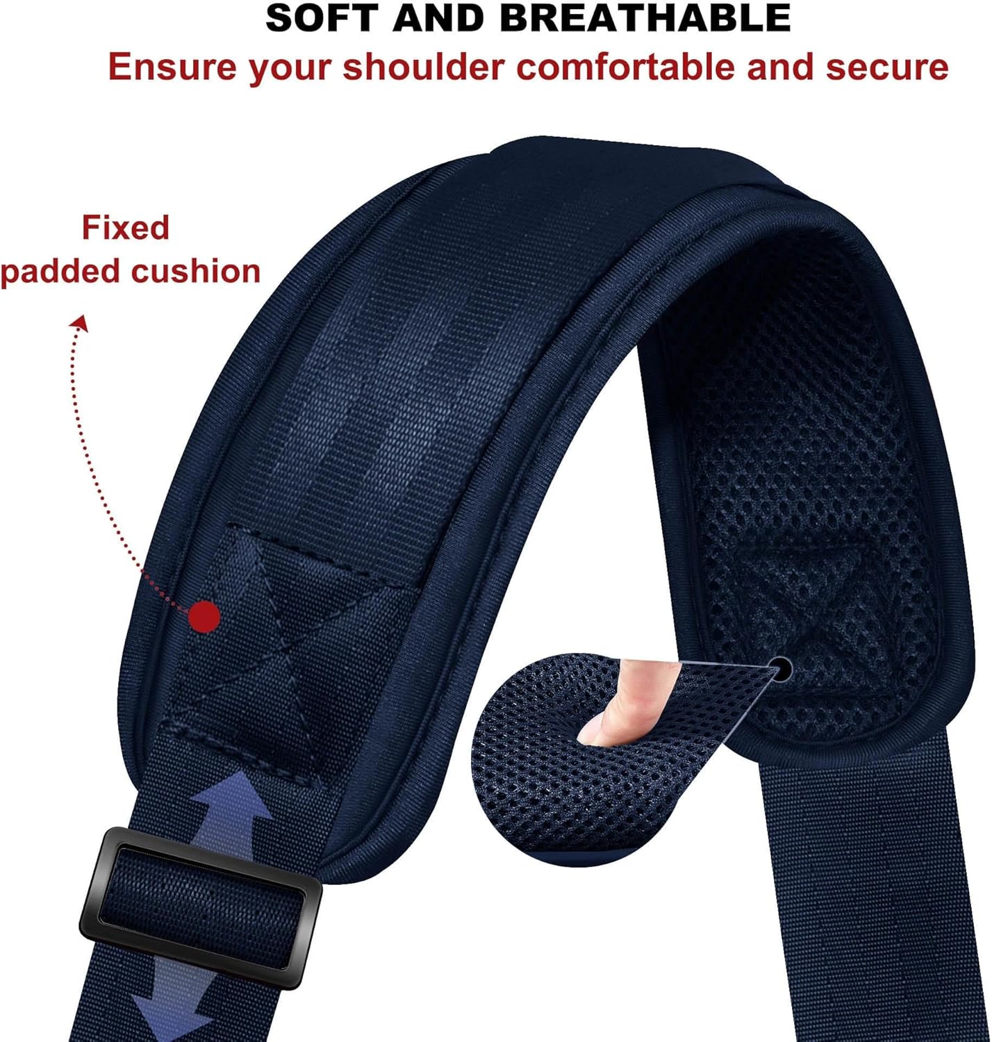 ZINZ Shoulder Strap - 59 Inch Universal Heavy-duty Adjustable Strap with Ultra-thick Fixed Breathable Pad for Laptop, Gym, Camera Bag and More -Dark blue