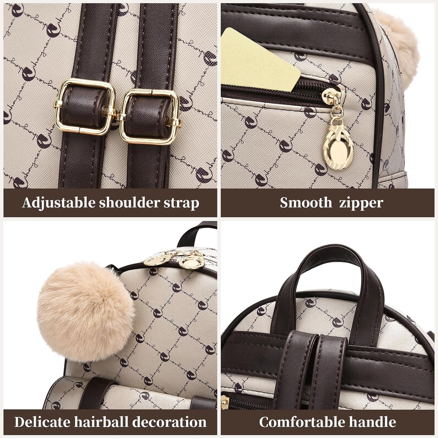 I IHAYNER Girls Fashion Backpack Mini Backpack Purse for Women Teenage Girls Purses PU Leather Pompom Backpack Shoulder Bag