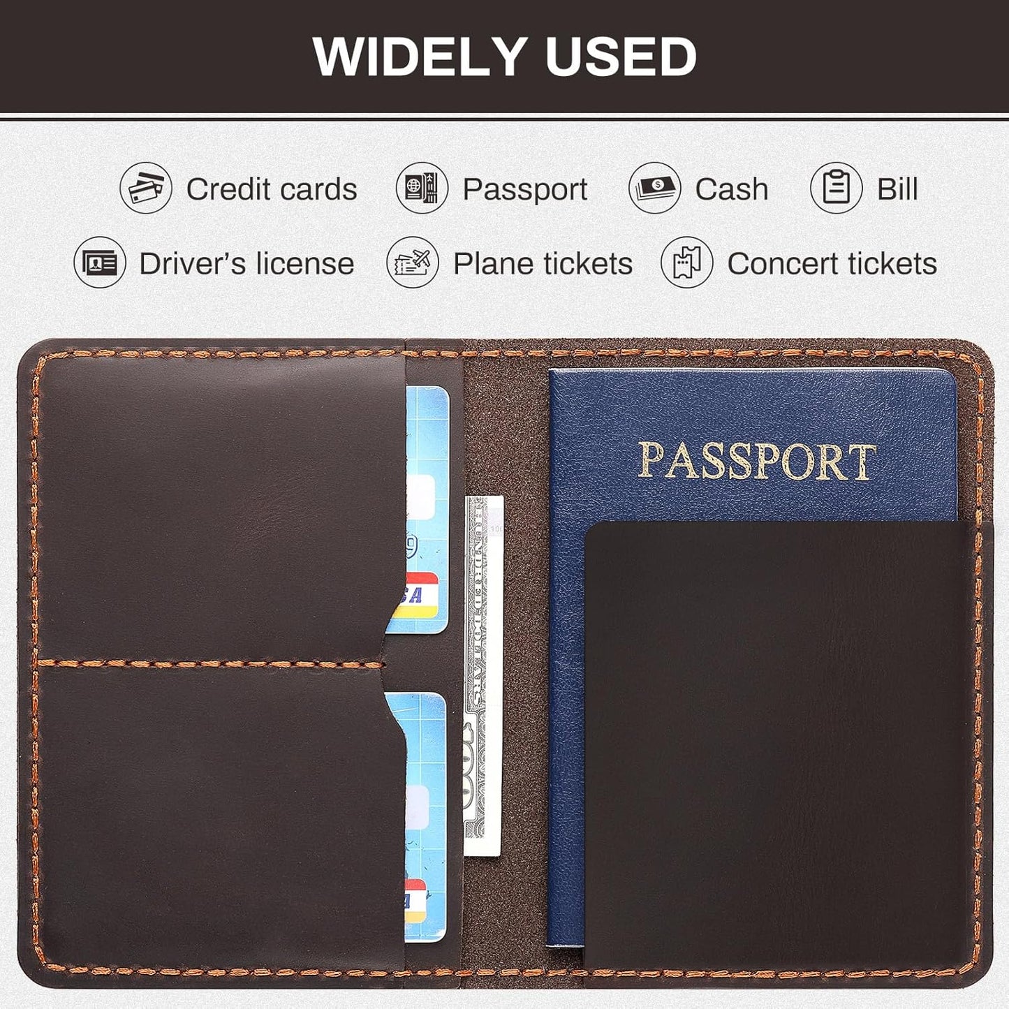 Real Leather Wallet Passport Vaccine Holder Combo Travel Organizer (Dark Brown)