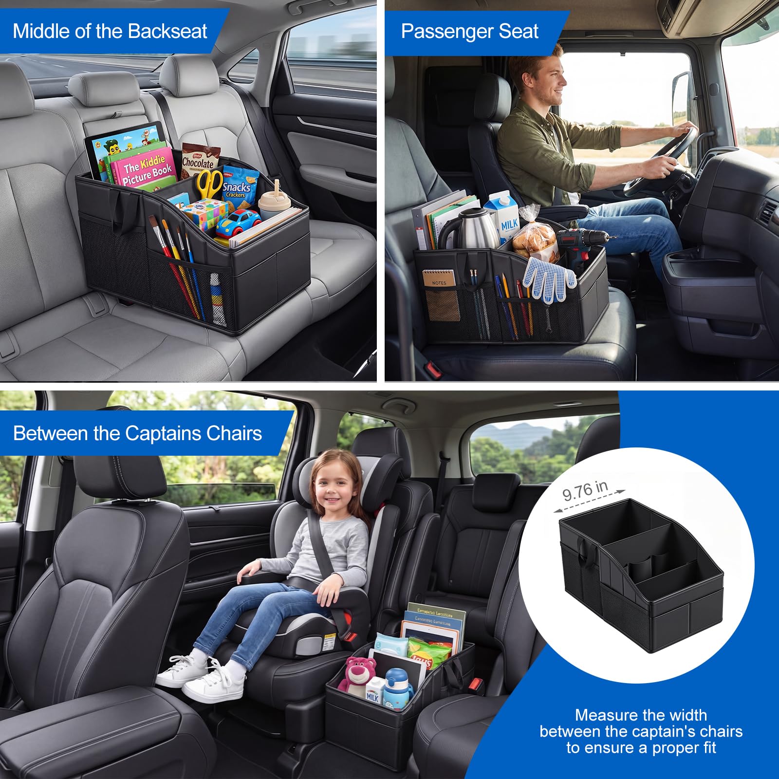 WHHMK Sturdy Leather Car Storage Support Up to 33 LB of Weight, Black