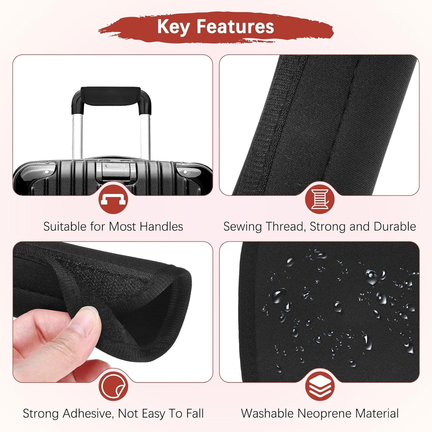 Luggage Handle Wrap [4PCS] - Neoprene Luggage Identifiers Use for Suitcases & Carry on & Travel Accessories - [Black-6IN/15CM] Comfort Grip Handle Cover