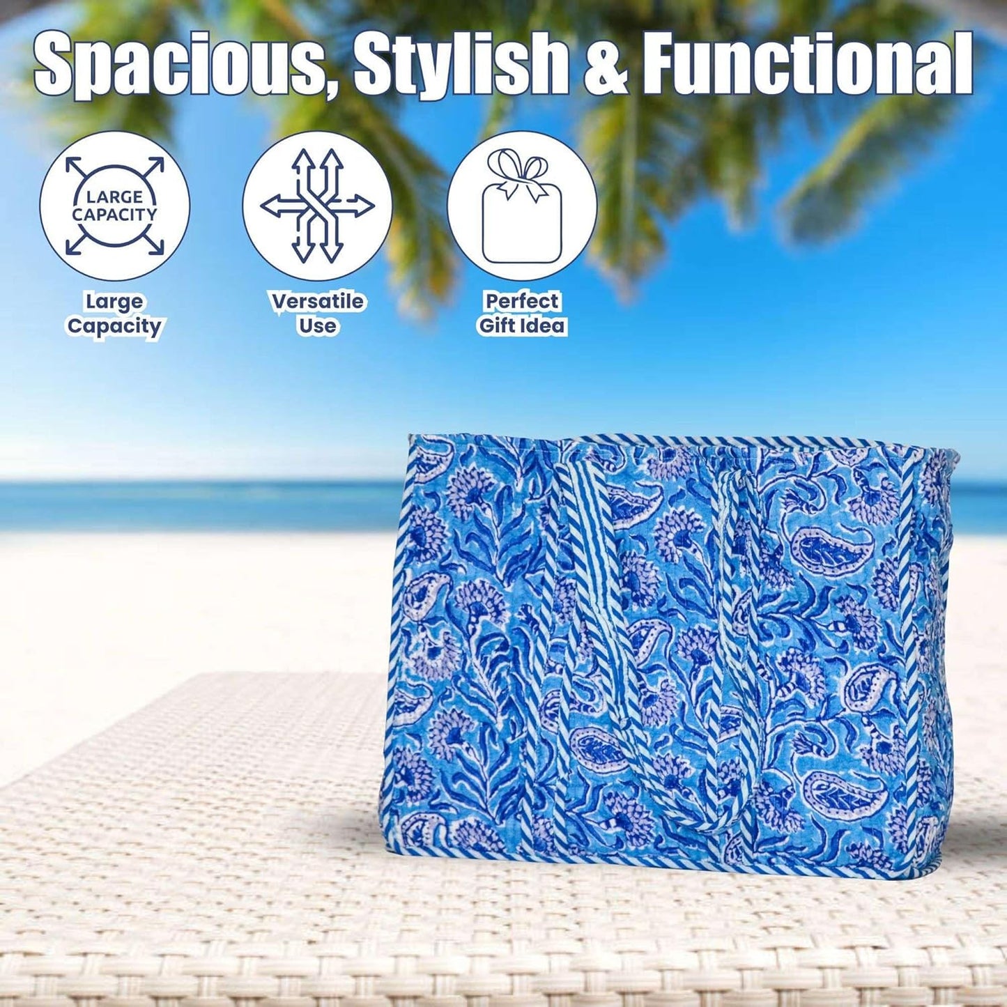 Floral Cotton Tote Bag for Women – Large Reusable Shoulder Bag for Shopping, Grocery, Beach, Travel & Everyday Use