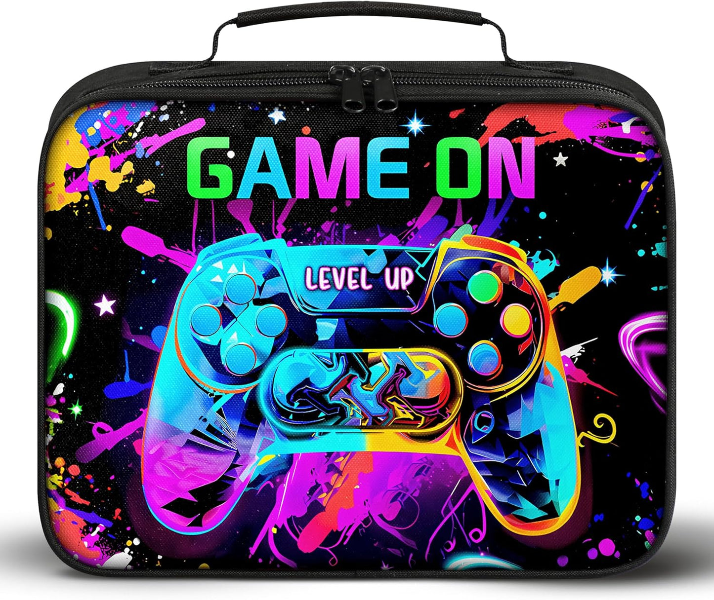 Gamer Lunch Box for Boys, Insulated Reusable Video Game Lunch Bag Portable Waterproof Leakproof Lunch Tote Bag Game boy Lunch Box for School Picnic Travel Back to School Gifts (big game on)