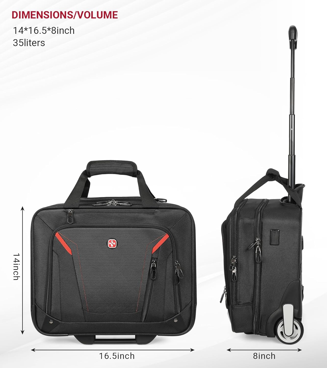 star cloud Rigid Frame Rolling Laptop Bag 18"×14"×8", Water-Resistant Rolling Briefcase with