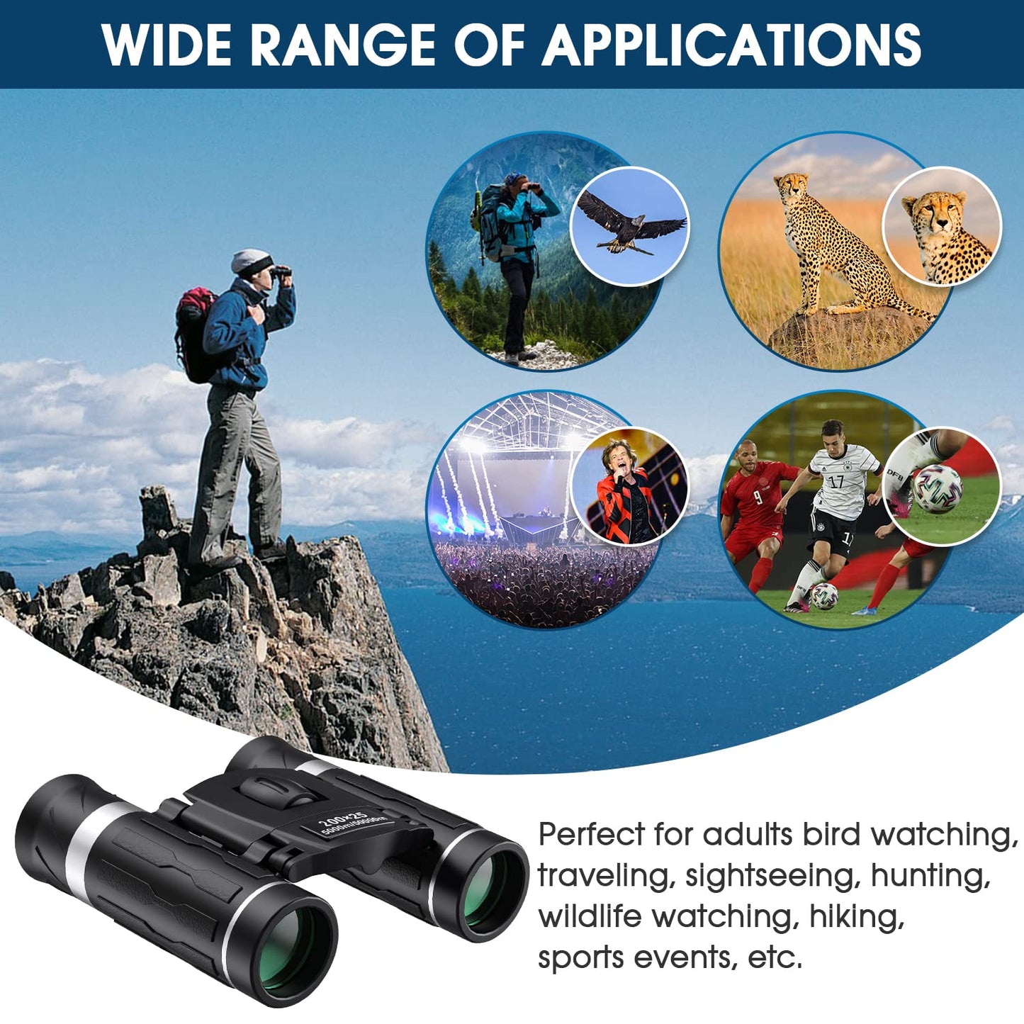200x25 Compact Binoculars for Adults and Kids, High Powered Mini Pocket Binoculars, Waterproof