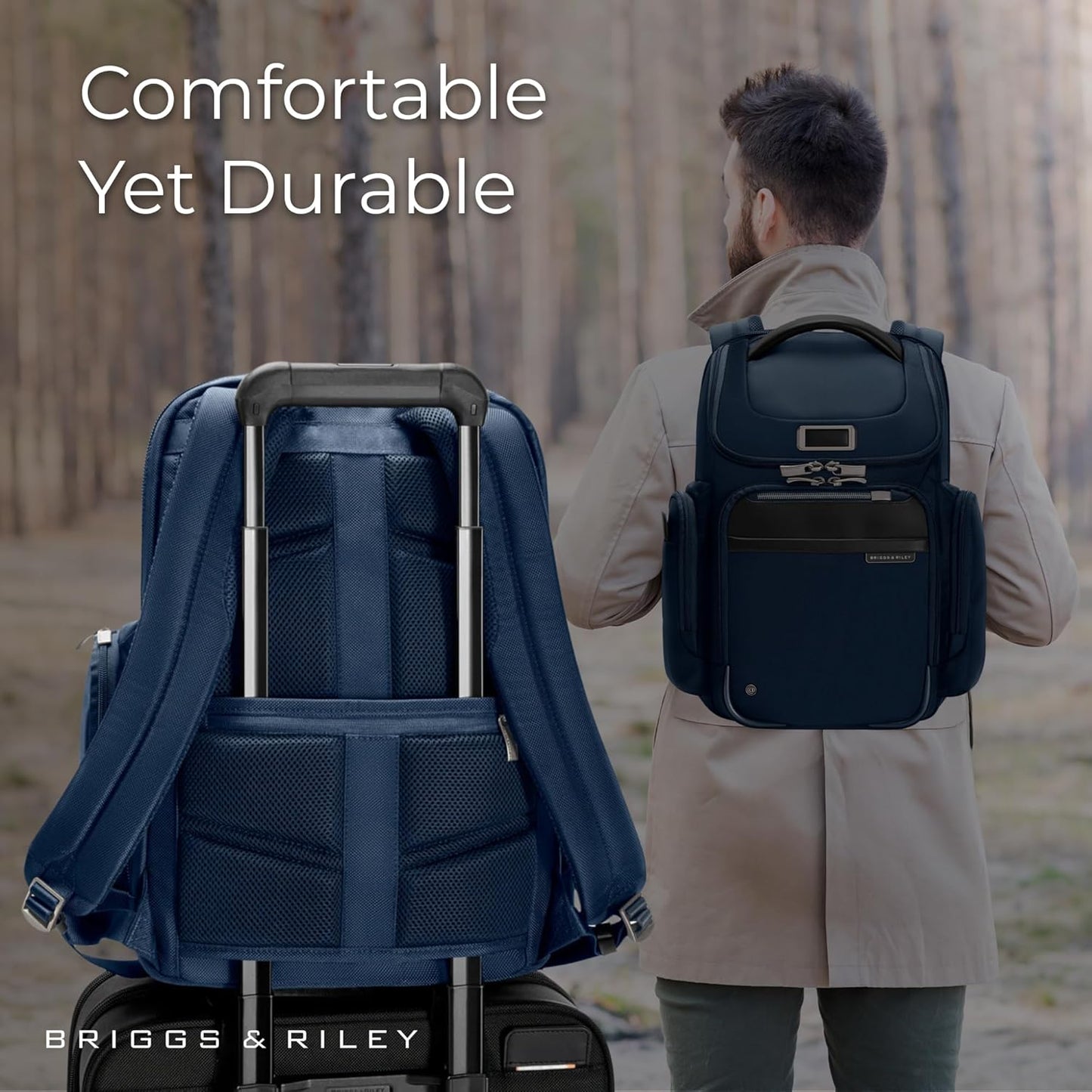 Briggs & Riley Medium Widemouth Backpack for Women & Men - Laptop Backpack, For Work & Travel, Lightweight & Durable, Padded Straps, Fits up to 15" Laptop - @work Collection, Navy