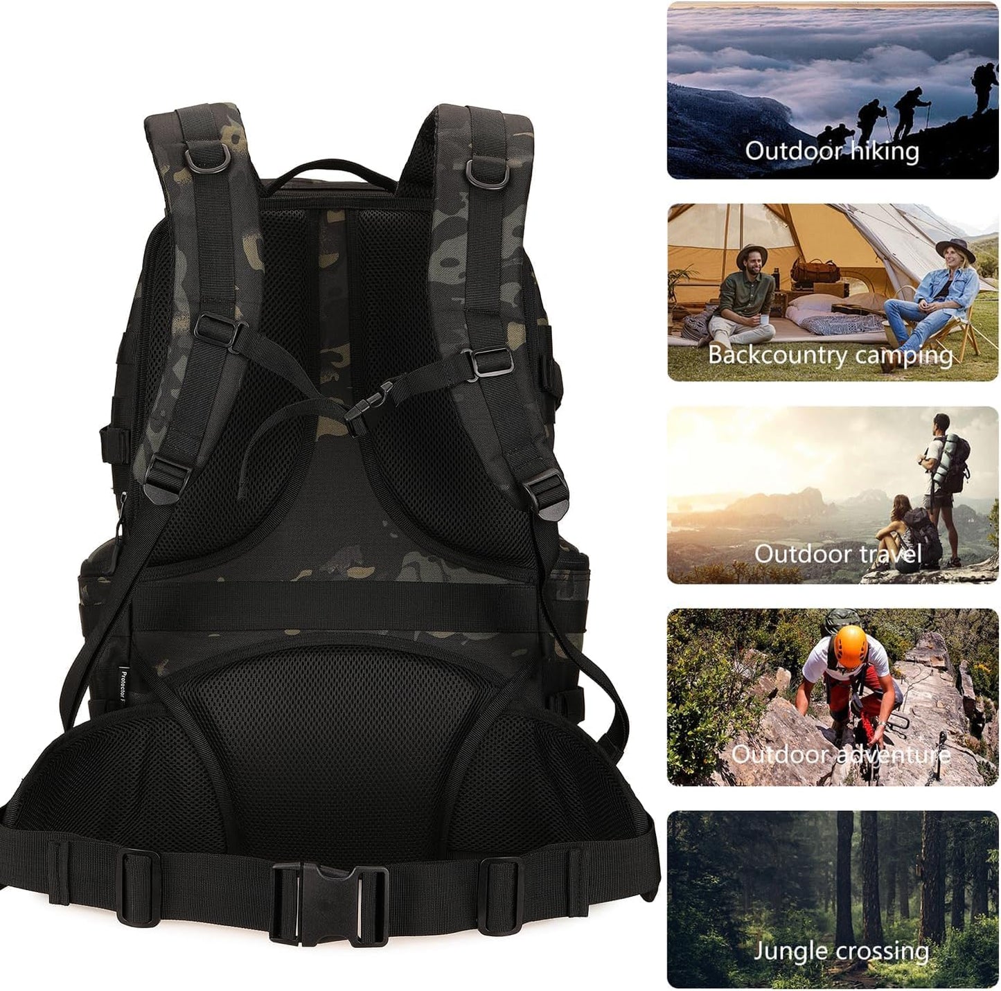 50L Military Tactical Backpack 3 Day Assault Pack Molle Daypack Hiking Backpack for Men and Women (Black Tie-Dye)