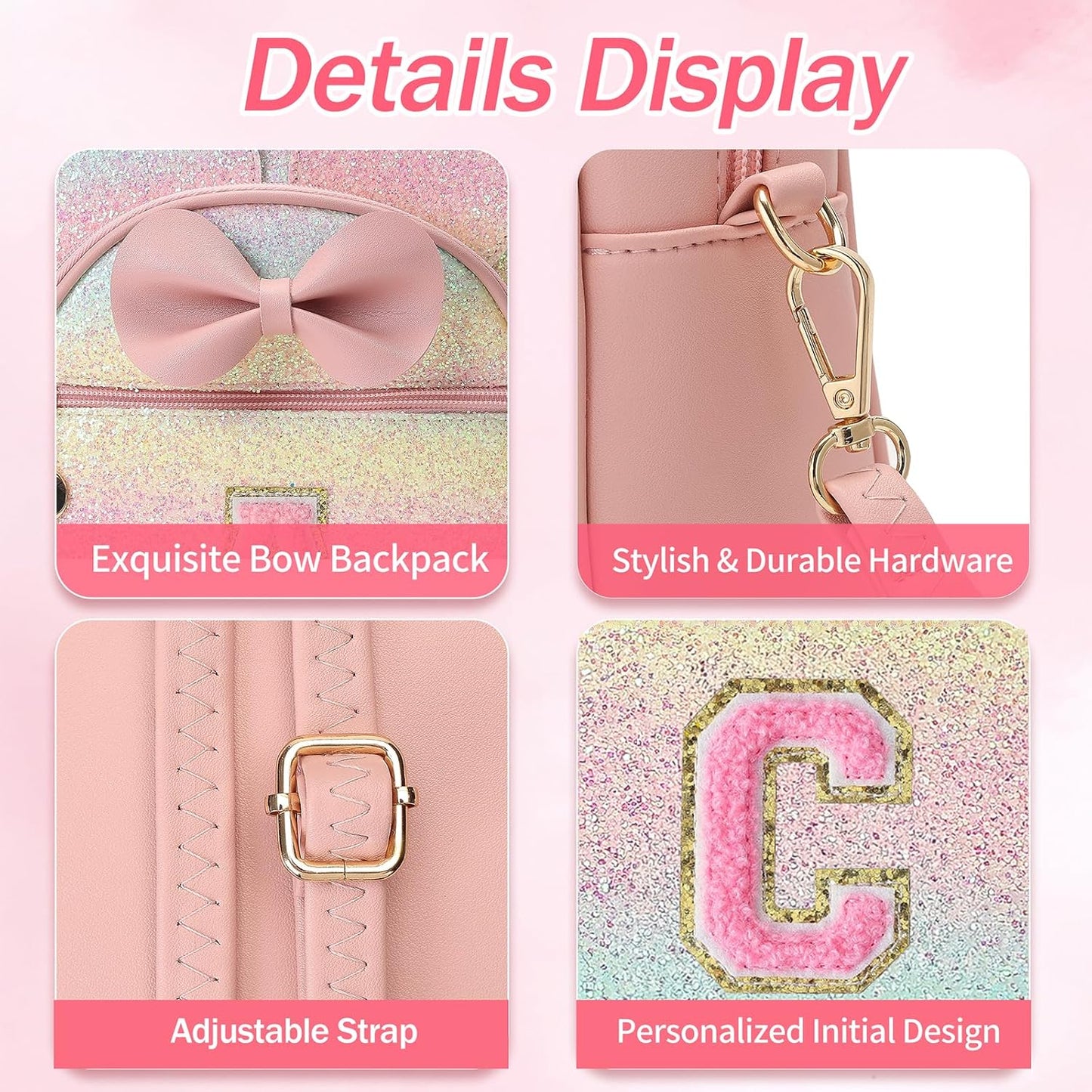 Christmas Birthday Gift for 2 3 4 5 6 7 8 9 10 Year old Girls Personalized Initial Mini Backpack Purse for Toddler Kids-Shine-C