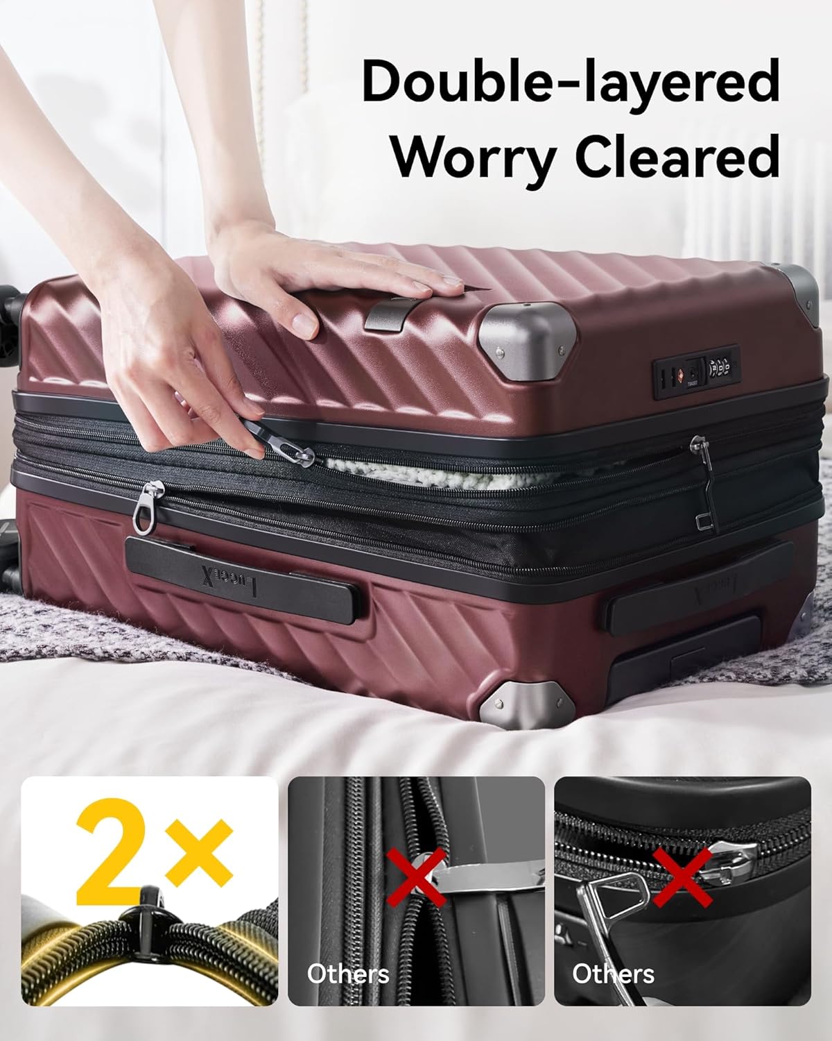 LUGGEX Luggage with Spinner Wheels, Polycarbonate Expandable Hard Shell Suitcase, Checked Large 28 Inch, Navy