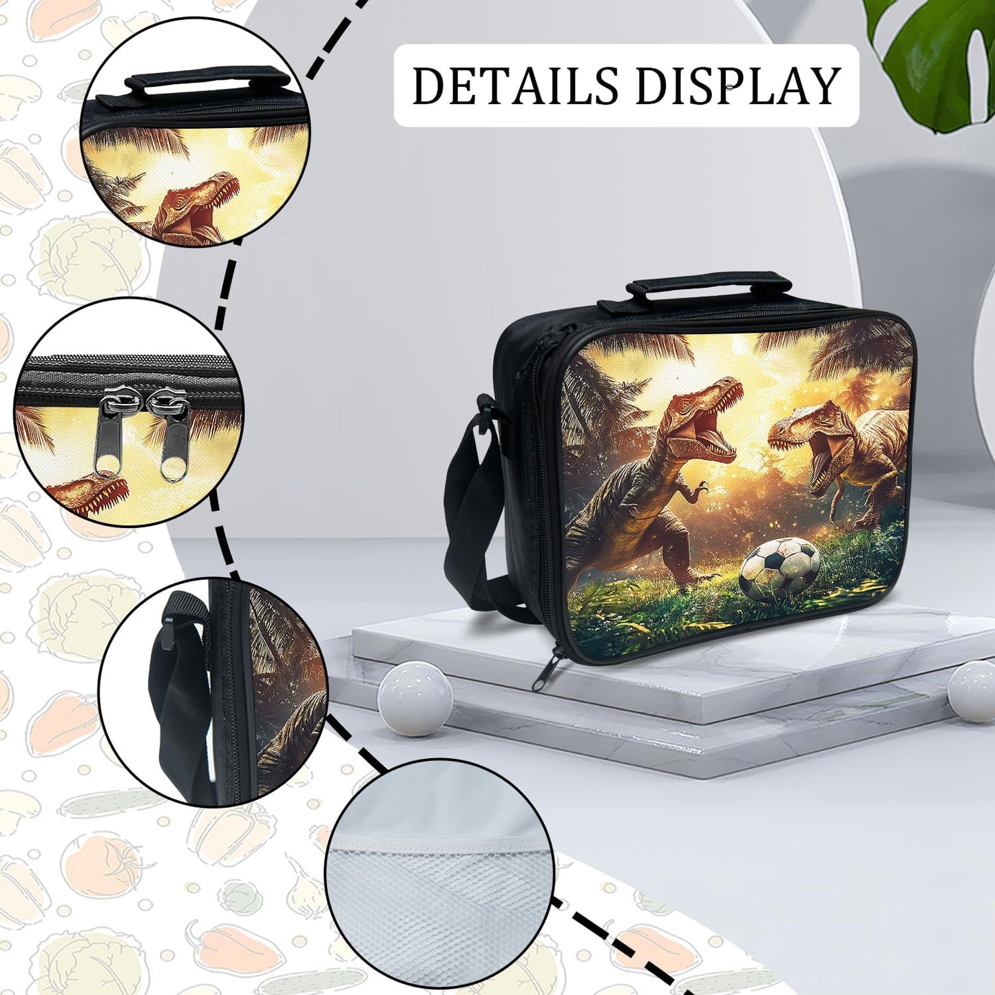 Funny Dinosaur Backpack Soccer School Bag 3PCS Backpack 16 Inch with Lunch Bag Set Lightweight for Teen Boys Girls Kids Elementary Middle School