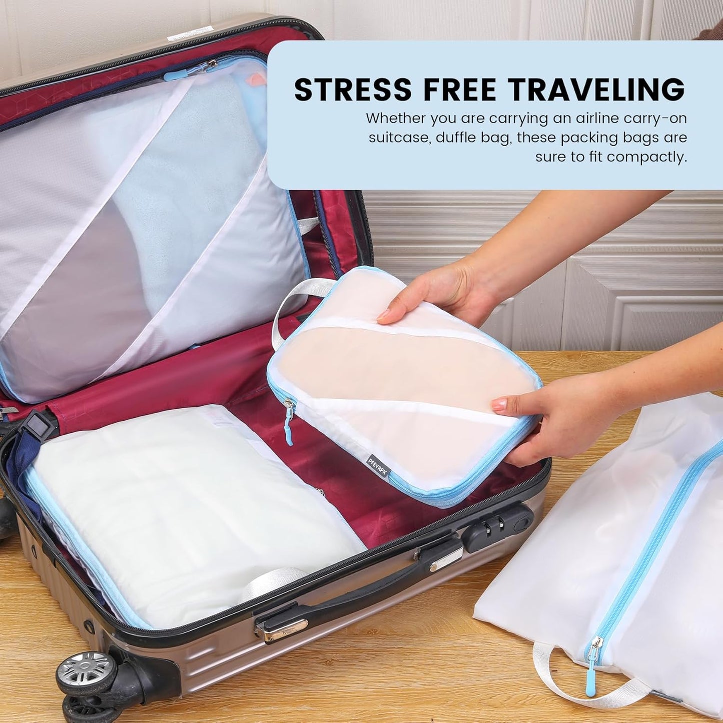 Lightweight Compression Packing Cubes for Suitcases, Compressible Expandable Travel Packing Organizer with Clear Toiletries and Backpack Bag, Travel Essentials for Carry on Luggage 7 Set