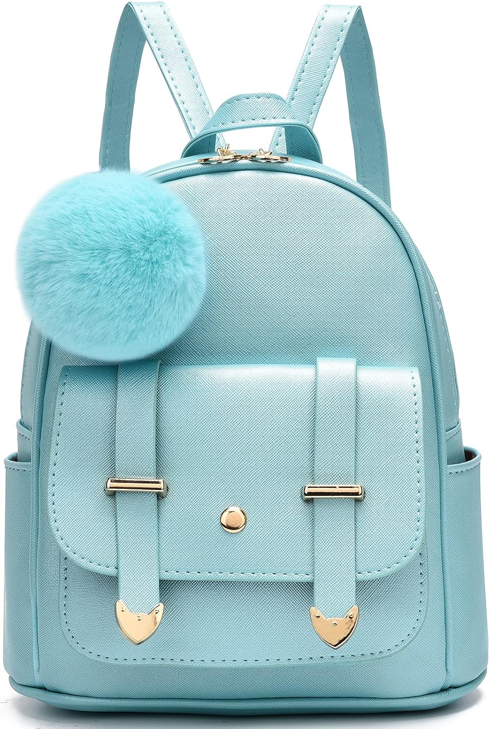 I IHAYNER Girls Fashion Backpack Mini Backpack Purse for Women Teenage Girls Purses PU Leather Pompom Backpack Shoulder Bag