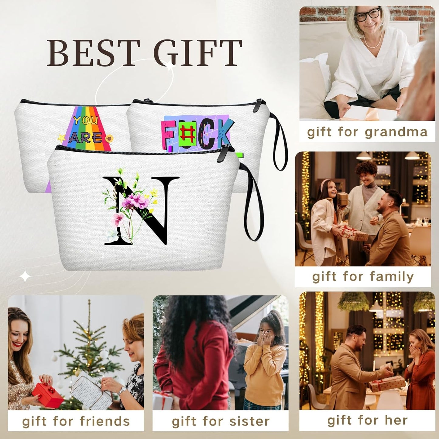SEAMOON Bride to be Birthday Womens Unique Initial Monogram Gifts for Women Mom Personalized Travel Makeup Cosmetic Bag with Mirror Valentines Mothers Day Christmas Graduation N