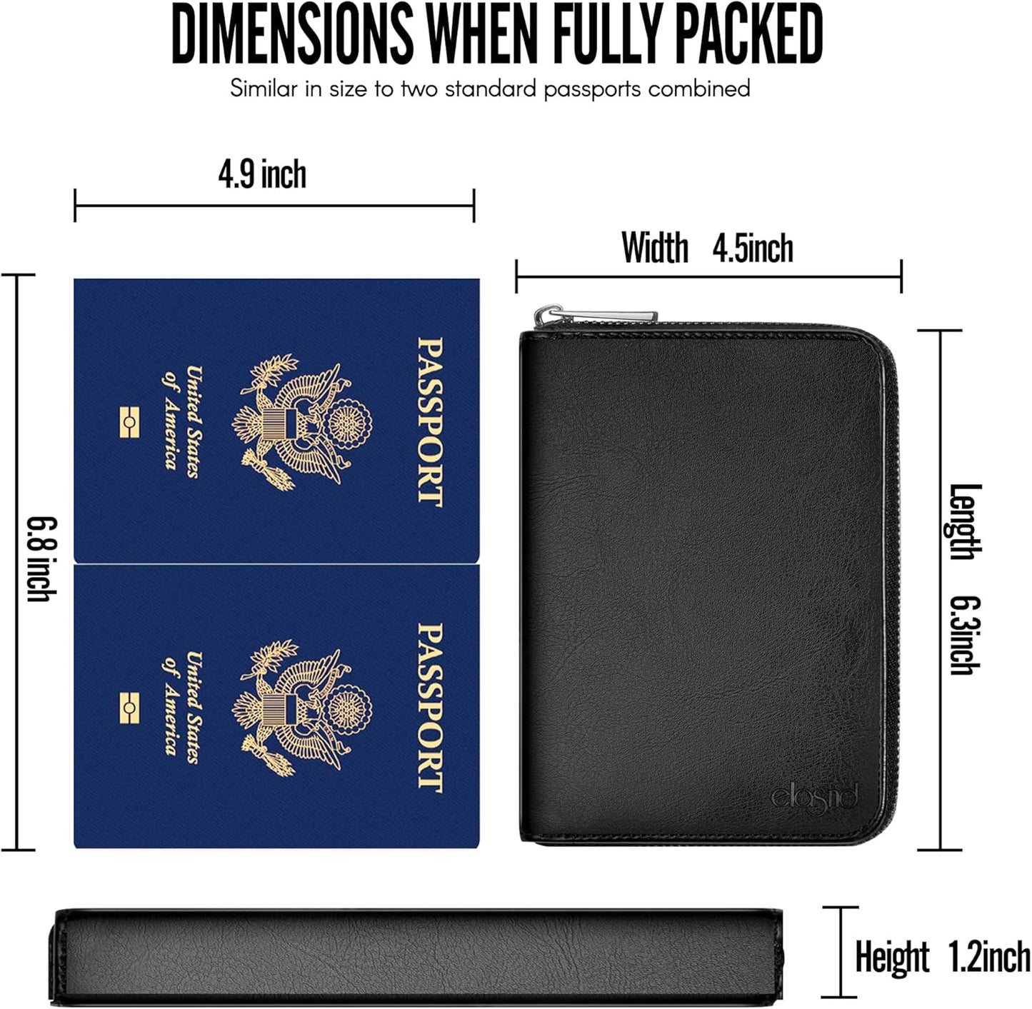 Passport Wallet, Passport Holder for Travel Family, Ultra Large Storage up to 3 Pockets. RFID Passport Cover Case with Zipper Closure