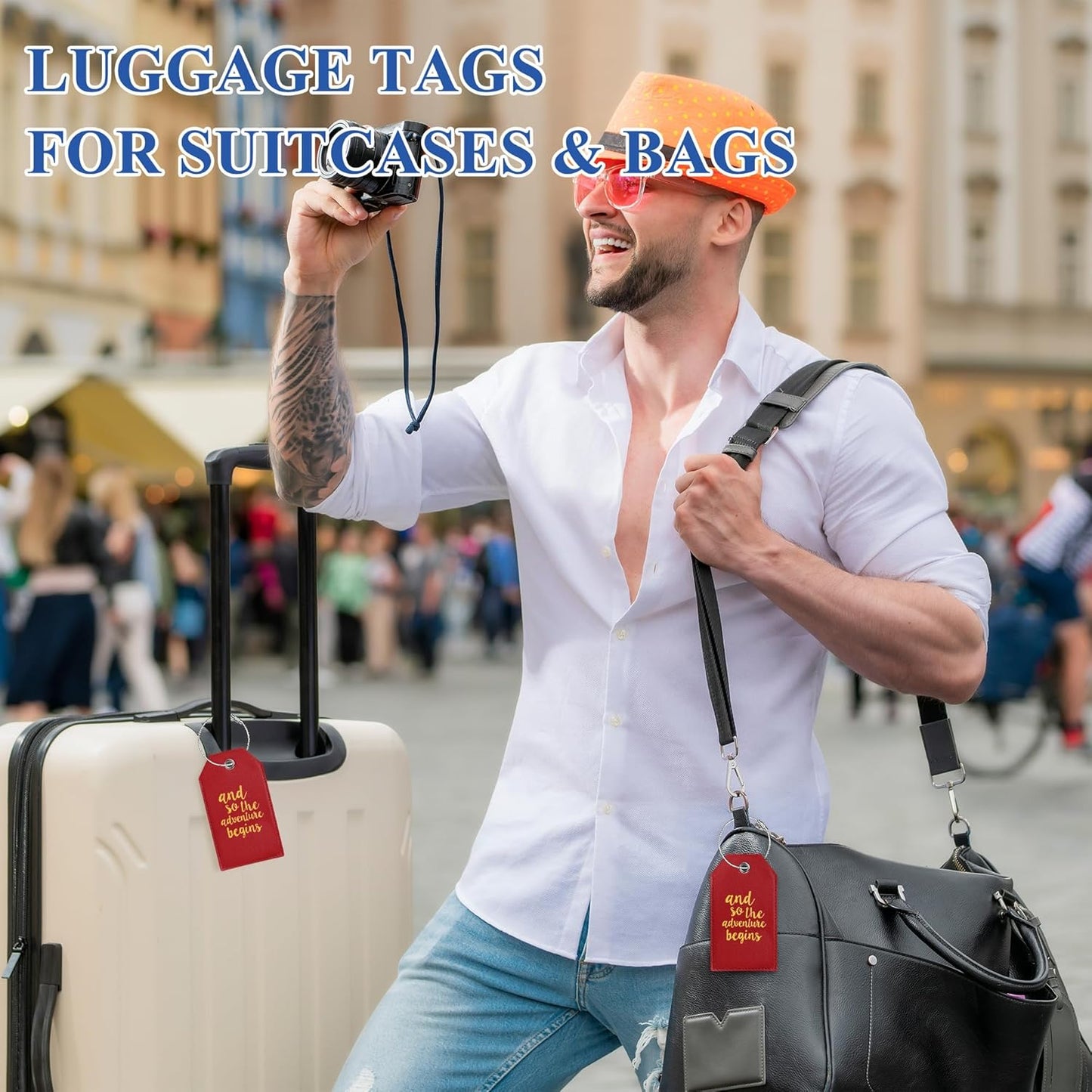Luggage Tag & Initial Baggage Tags for Suitcases Leather Bag Tags for Backpacks Handbag School Instrument with Name ID Label Travel Essentials, Unique Fun Deep Red Personalized Luggage Tags 2 Pack