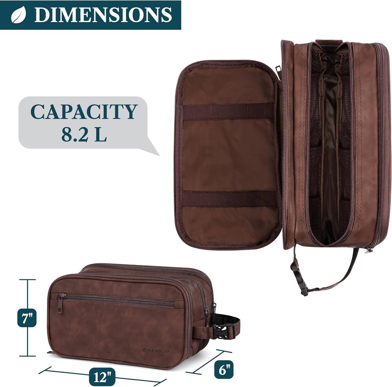 PAVILIA Toiletry Bag for Men, Travel Pouch Essentials Shaving Dopp Kit, Travel Bag Toiletries