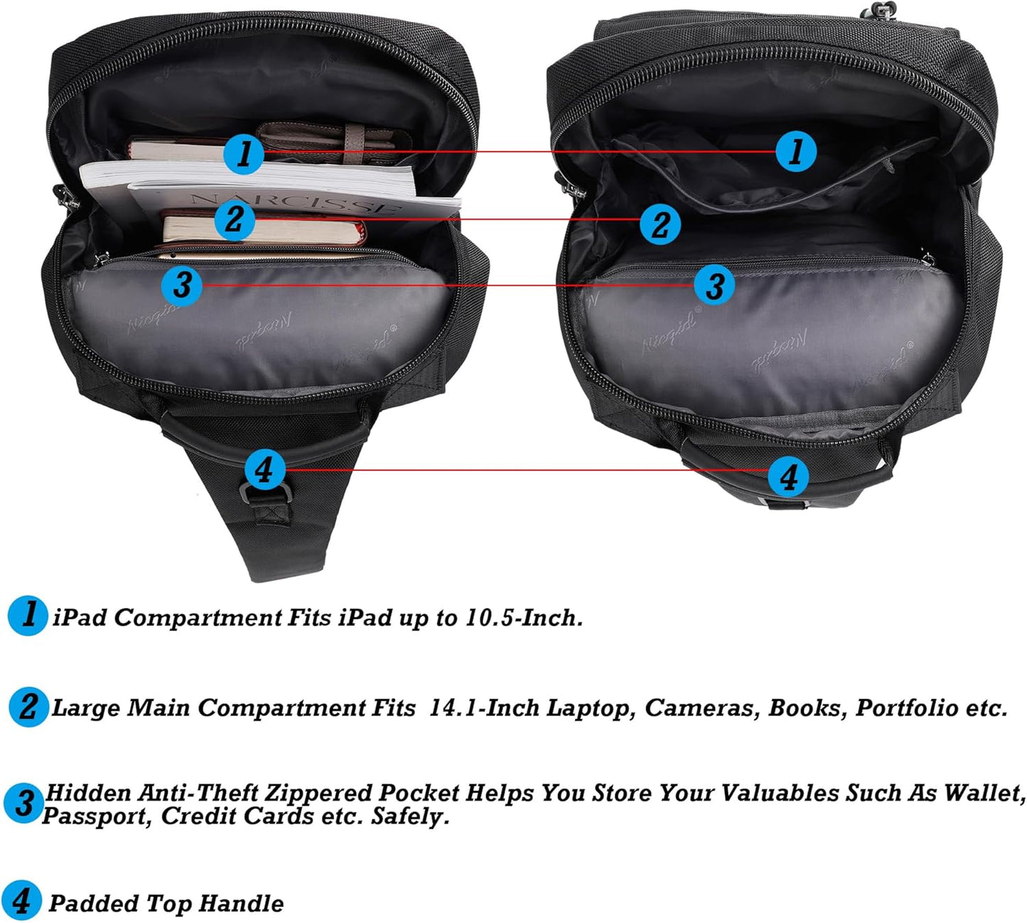 NICGID Sling Bags Chest Shoulder Backpacks, 12.5'' 13.3'' 14.1'' 15.6''Laptop Backpack Crossbody