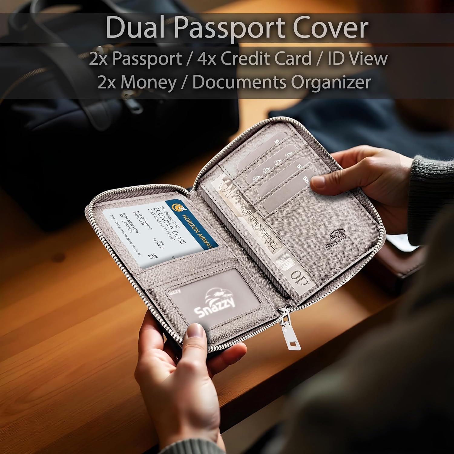 RFID Travel Wallet Passport Holder w/Zipper - Organizer Bag for Travel Documents – Safety