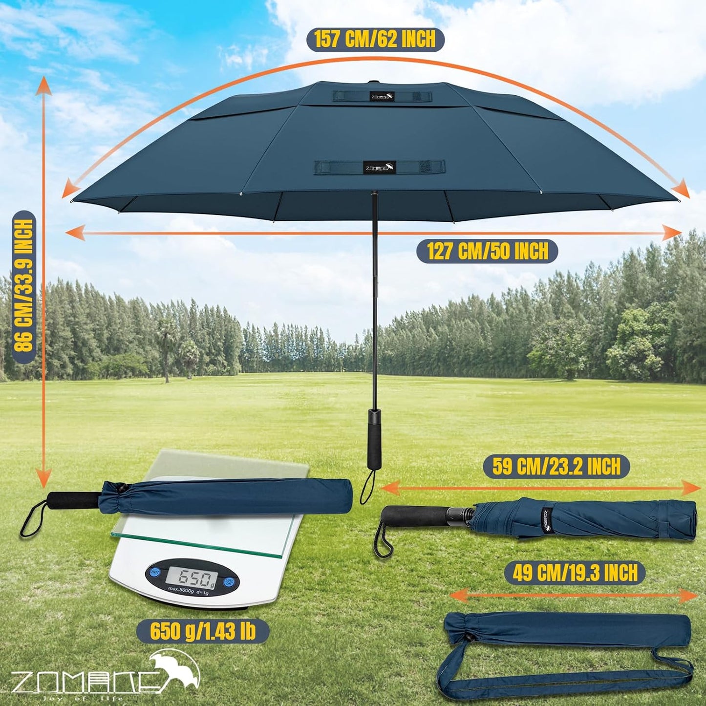 ZOMAKE Compact Golf Umbrella 42/54/62 Inch,Large Golf Umbrellas Windproof Automatic Open Portable Collapsible Travel Umbrella for Men Women