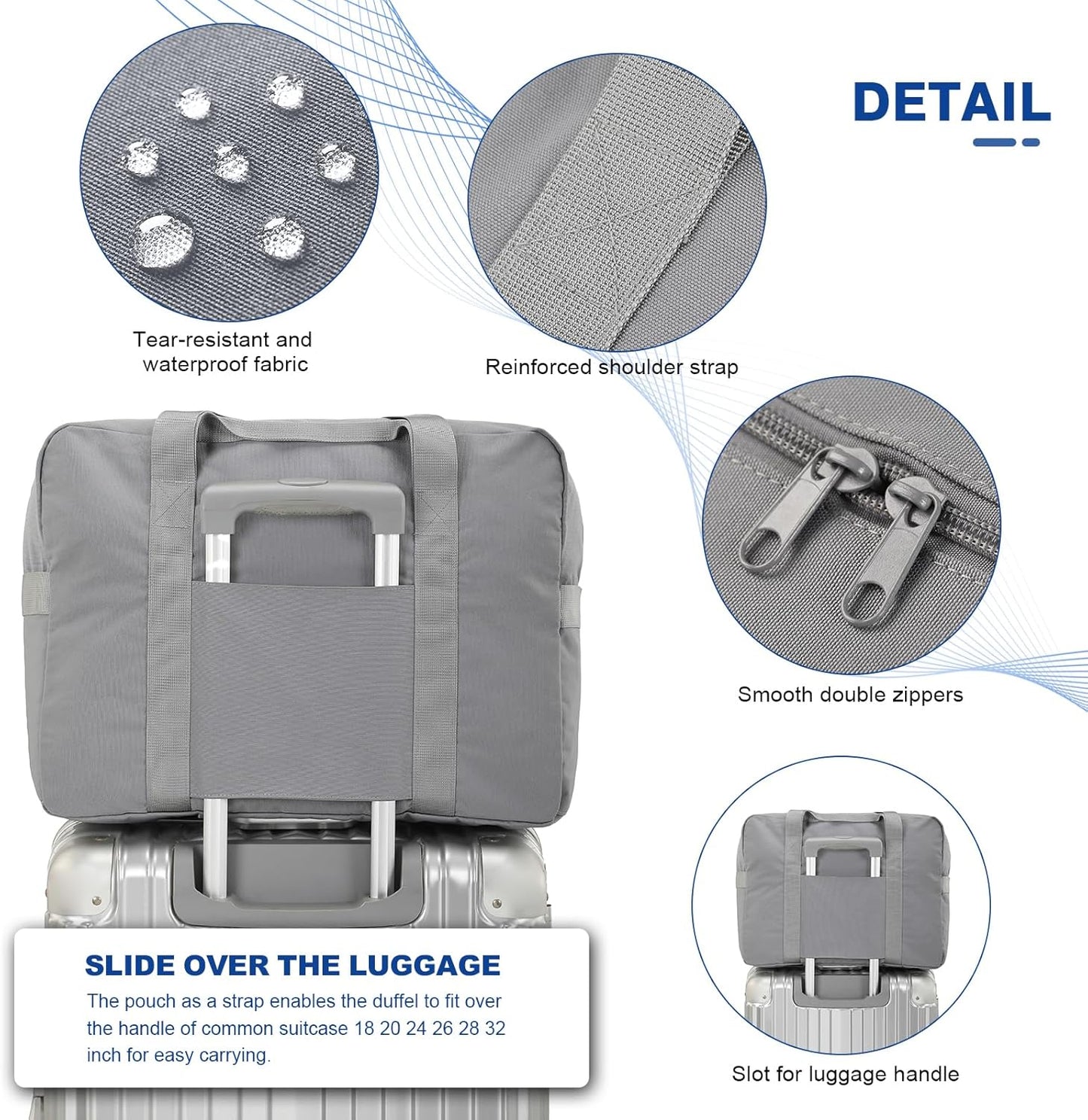 Weekender Bags for Women, Travel Duffel Bags, Water Resistant Personal Item/Carry Bag, Carry on Overnight Bag, Foldable Gym Bag for Travelling, Sports (Gray)