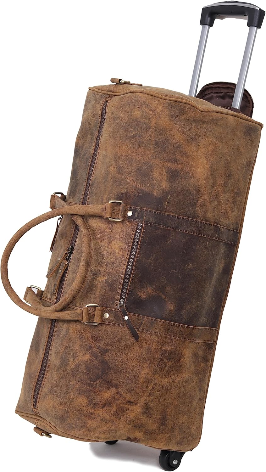 Weekender Leather Duffel Bag for Men Overnight Vintage Travel Duffle with Shoulder Strap Carry On Sports Gym 24 Inch Leather Luggage Carryall Cool Gifts for Him by Cureo