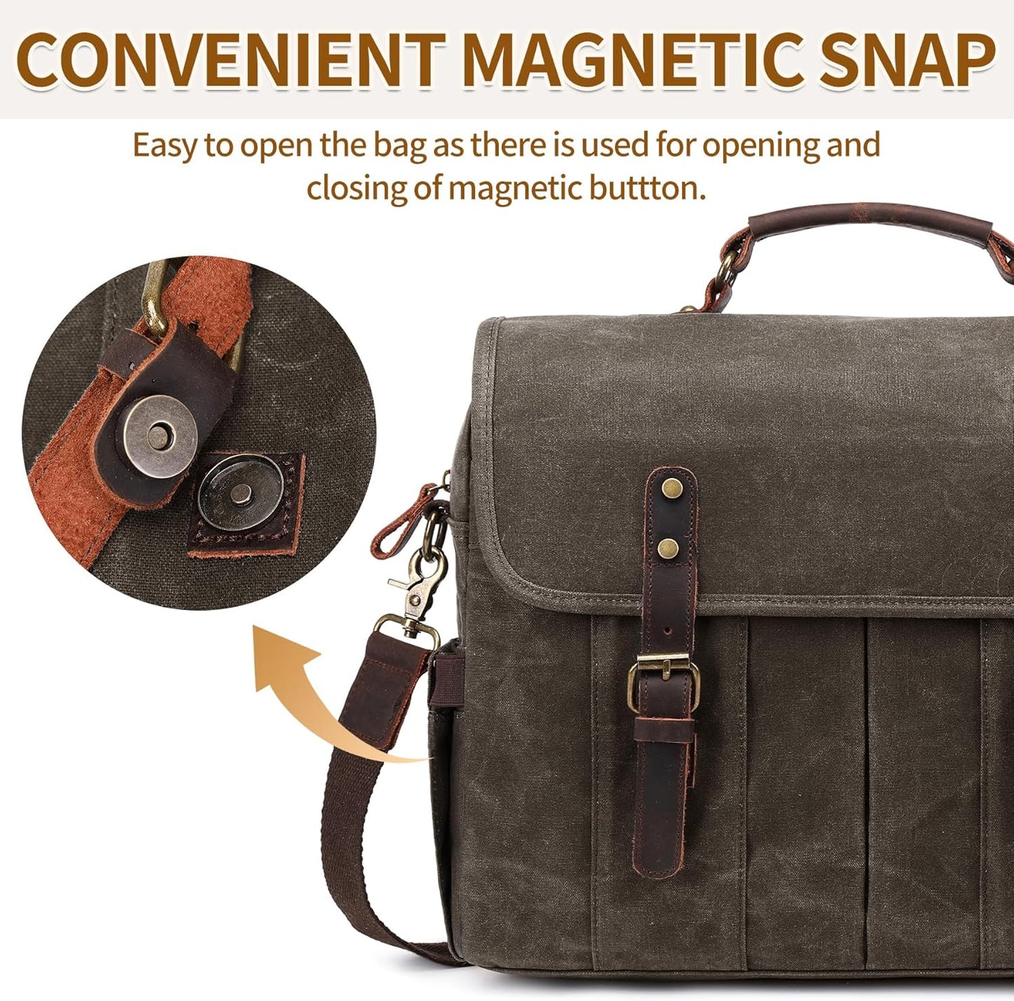 Messenger Bag for Men 15.6 Inch Vintage Canvas Genuine Leather Briefcase for Men Laptop Bag Satchel Shoulder Bag